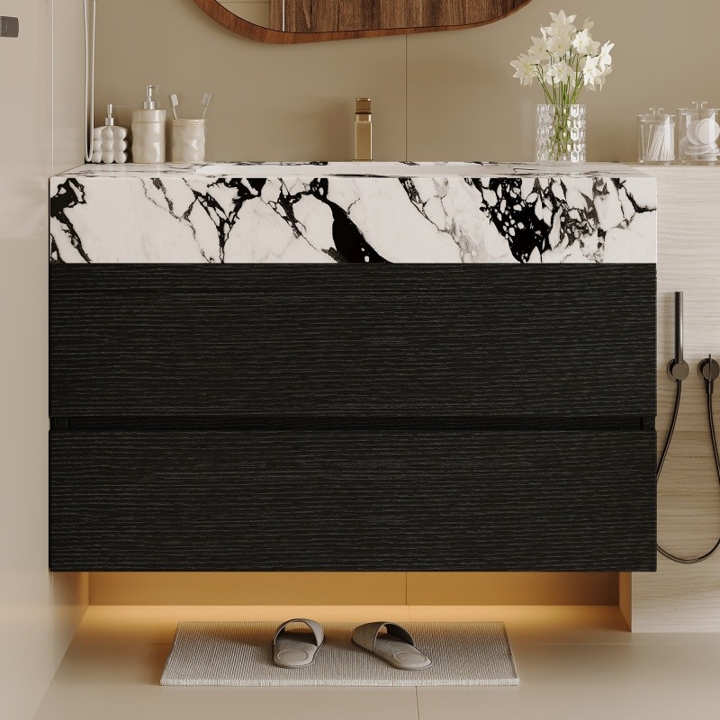29.9″ Modern Floating Bathroom Vanity with Faux Marble Top and Ceramic Sink