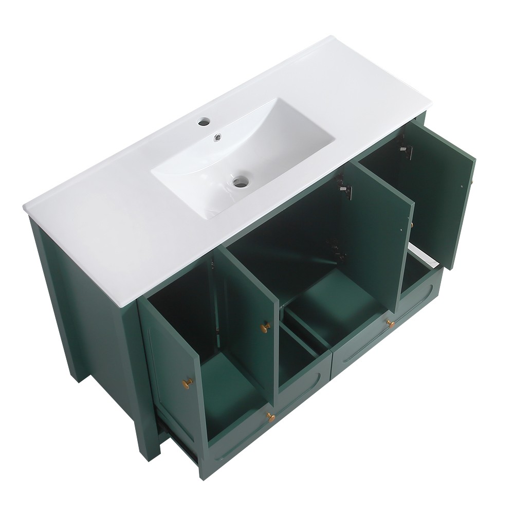 48″ Bathroom Vanity w/ Ceramic Sink – 4 Soft Close Door 2 Drawer Storage Cabinet