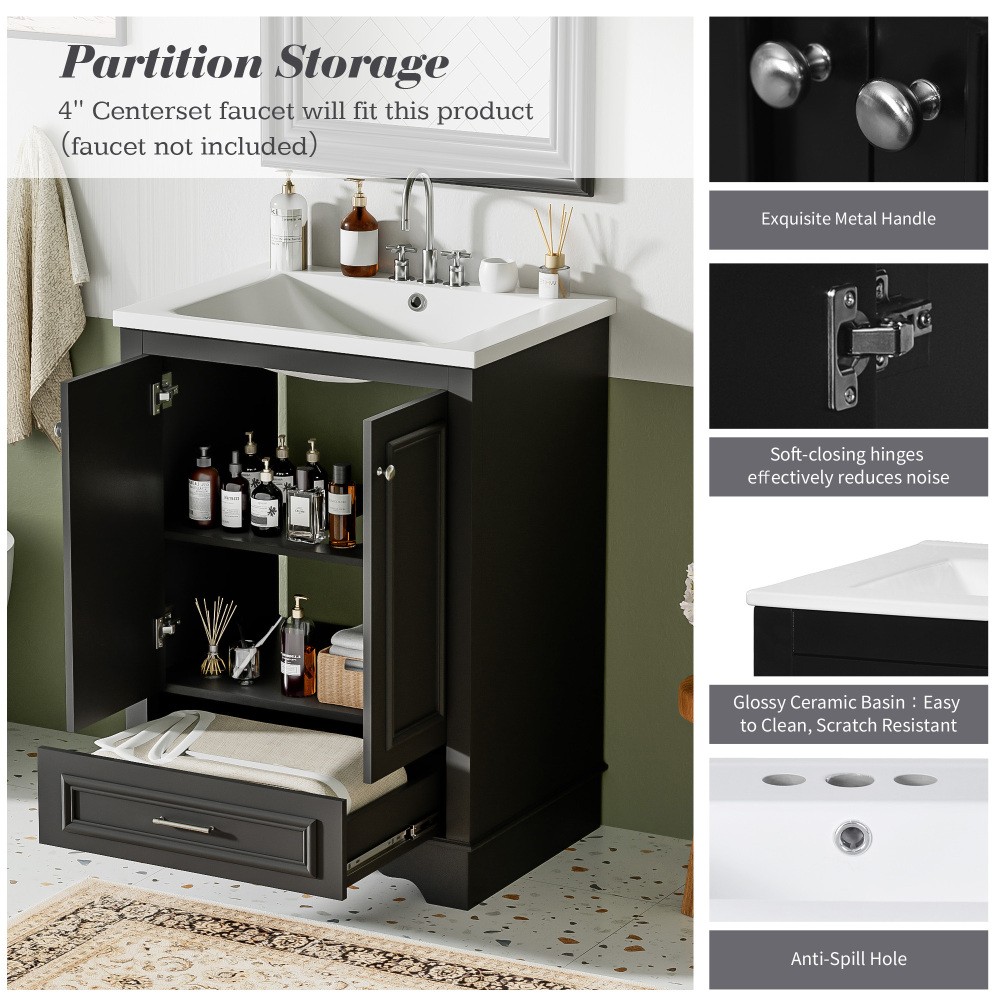 Bathroom Vanity W Ceramic Sink Combo Silver Handles