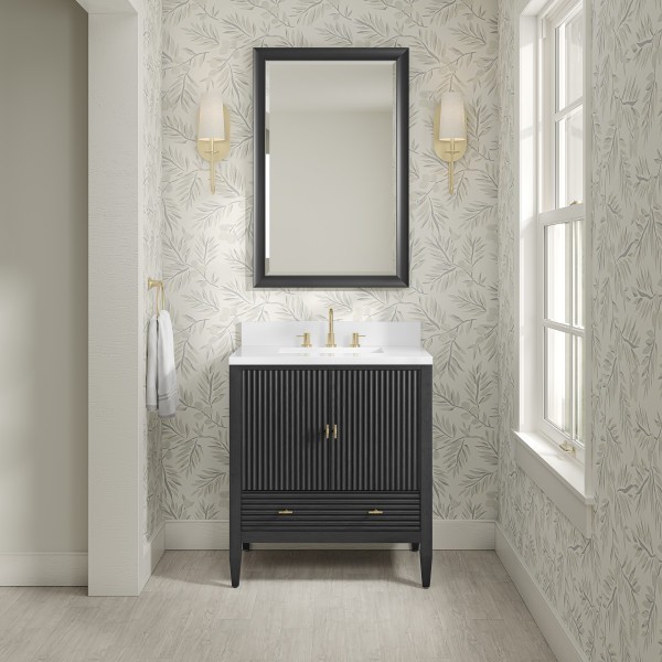 30″ James Martin Myrrin 485-V30-CBO-3WZ Vanity Cabinet White Zeus Silestone Top