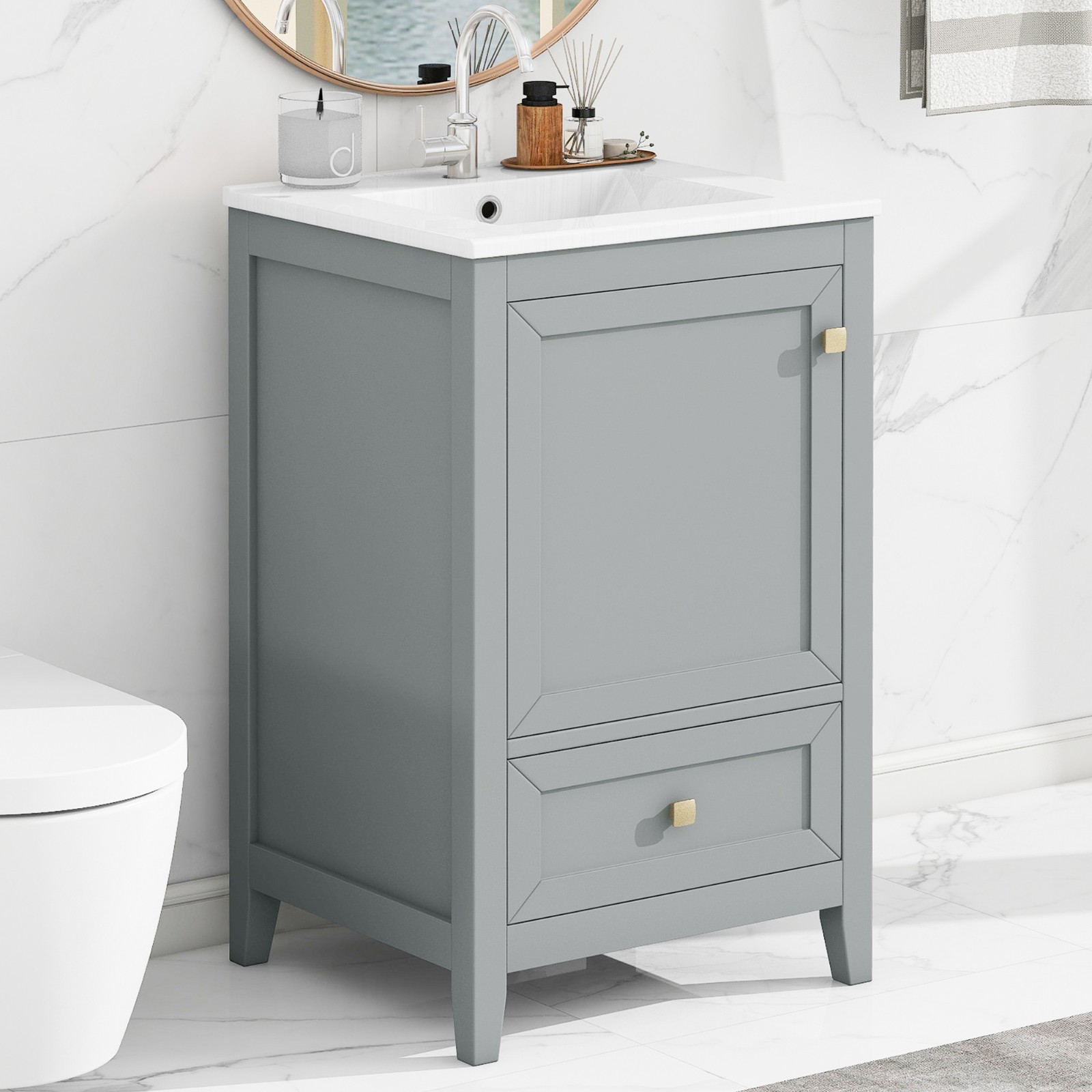 20″ Bathroom Vanity With Sink Storage Cabinet With Drawer Soft Closing Door