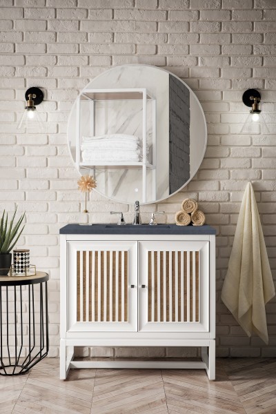 36″ James Martin Athens E645-V36-GW-3CSP Vanity Cabinet Charcoal Soapstone Top
