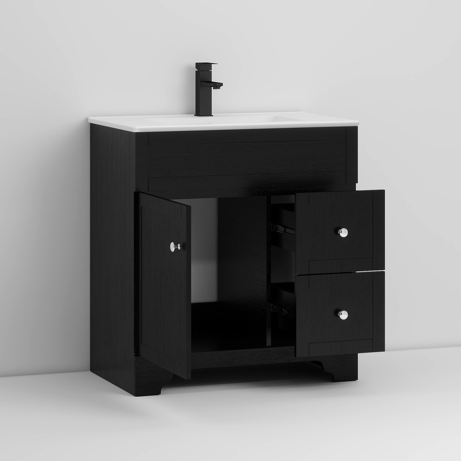30″ Black Bathroom Vanity Set Freestanding with Ceramic Sink, Drain & Cabinet