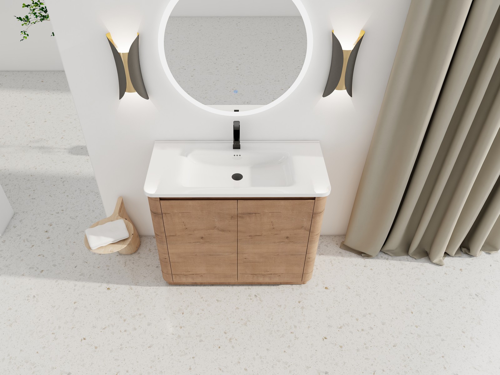 40 inch Freestanding Bathroom Vanity with Ceramic Sink Adjustable Shelf Plywood