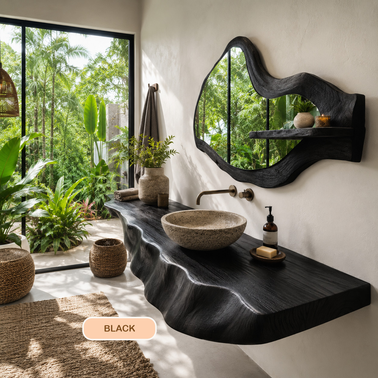 Bathroom Vanity Modern Rustic Solid Wood Live Edge Floating Sink CounterBathroom