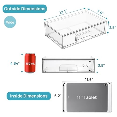 12.1”W Clear Stackable Storage Drawers – 2 Pack Acrylic Plastic – Wide