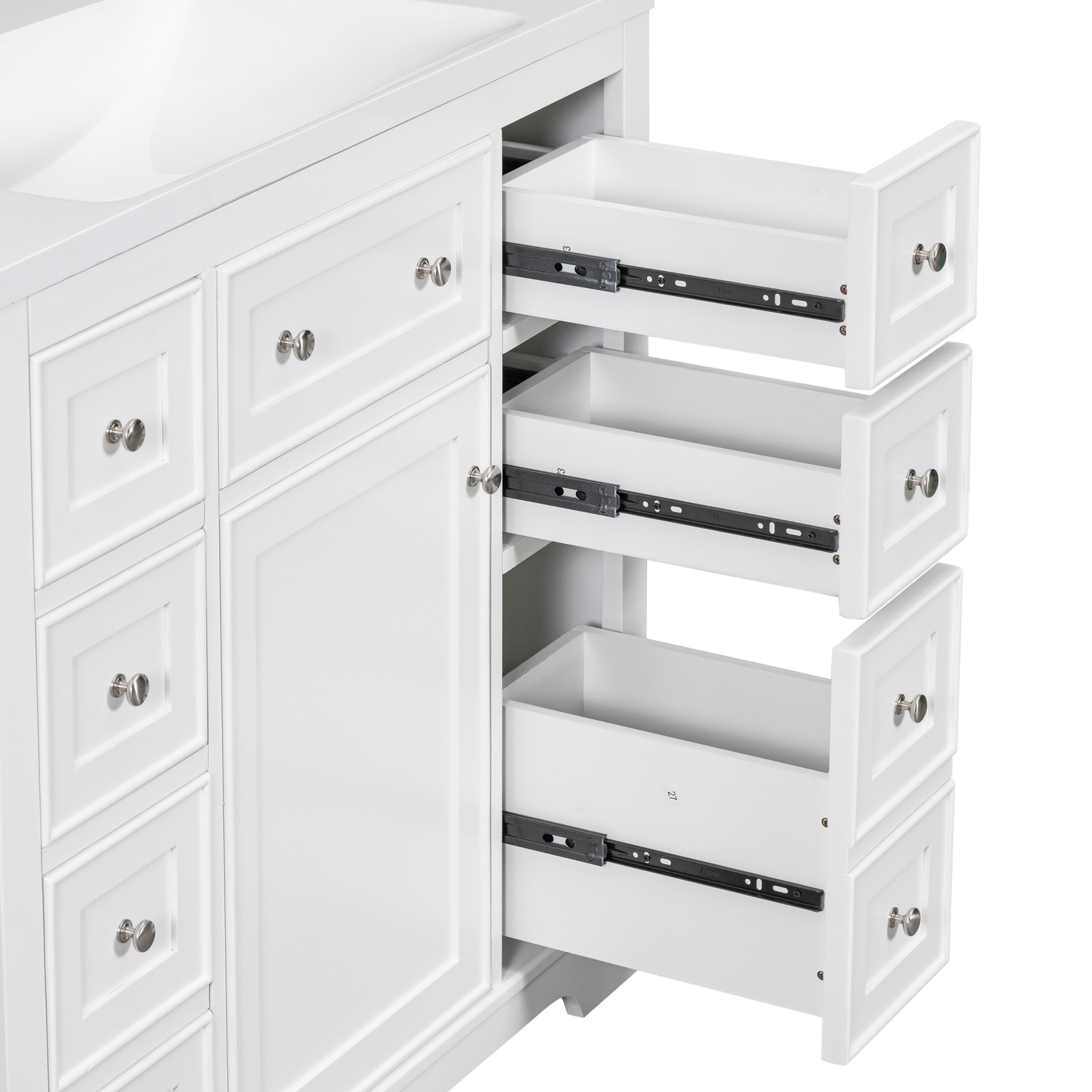 36″ White Bathroom Vanity Cabinet Base with 6 Drawers