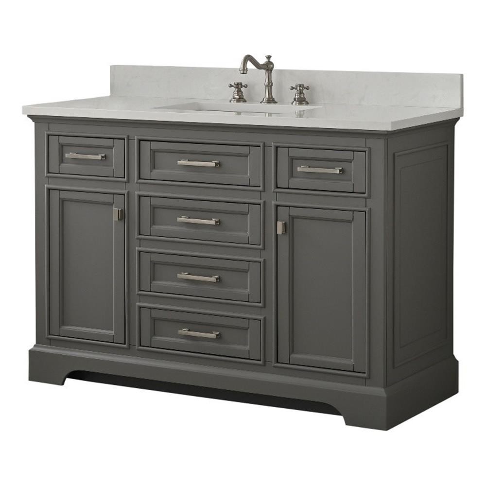 Pemberly Row Transitional 48″ Solid Birch Hardwood Single Vanity in Gray