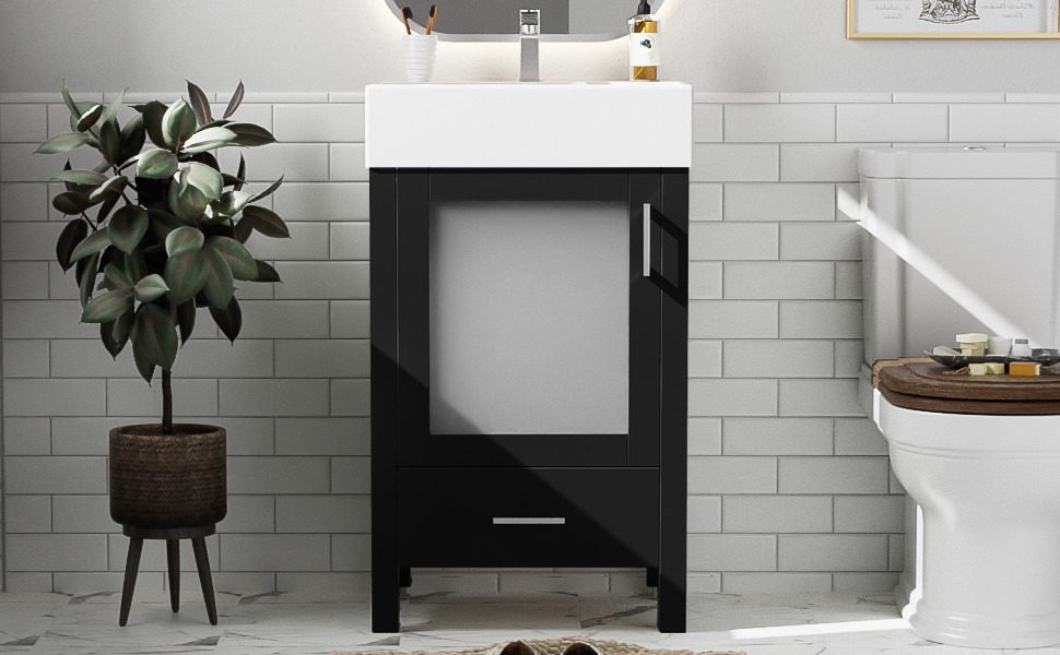 20-Inch Bathroom Vanity with Ceramic Sink Modern Wood Vanity Storage Cabinet