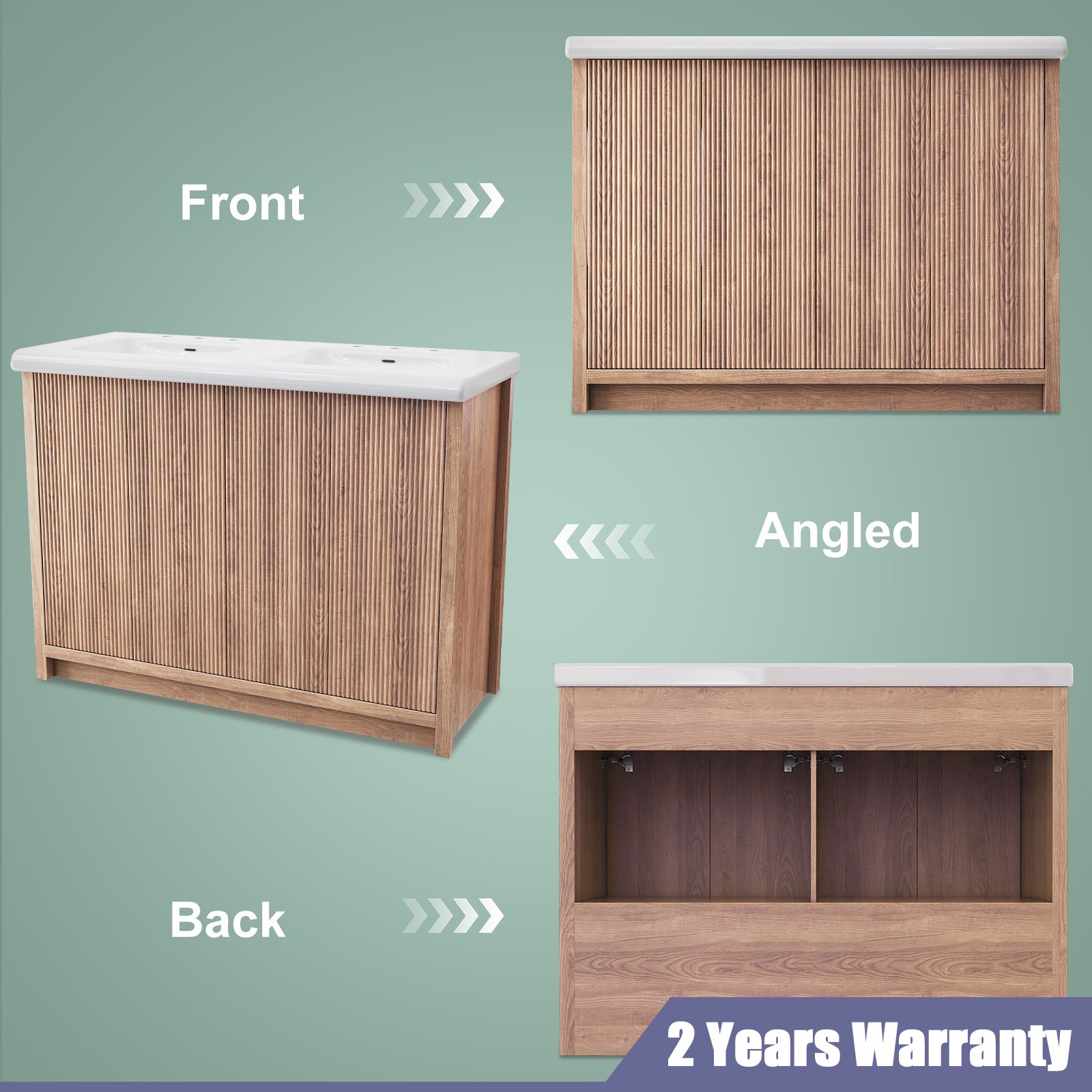 47″ Large Bathroom Vanity Double Ceramic Sink Freestanding Cabinet Storage