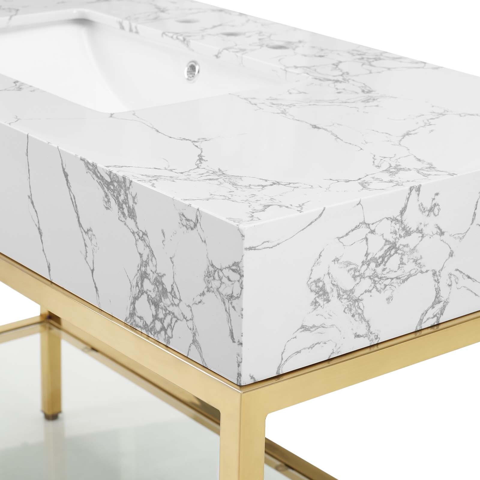 Modway Kingsley 50″ Gold Stainless Steel Bathroom Vanity in Gold White