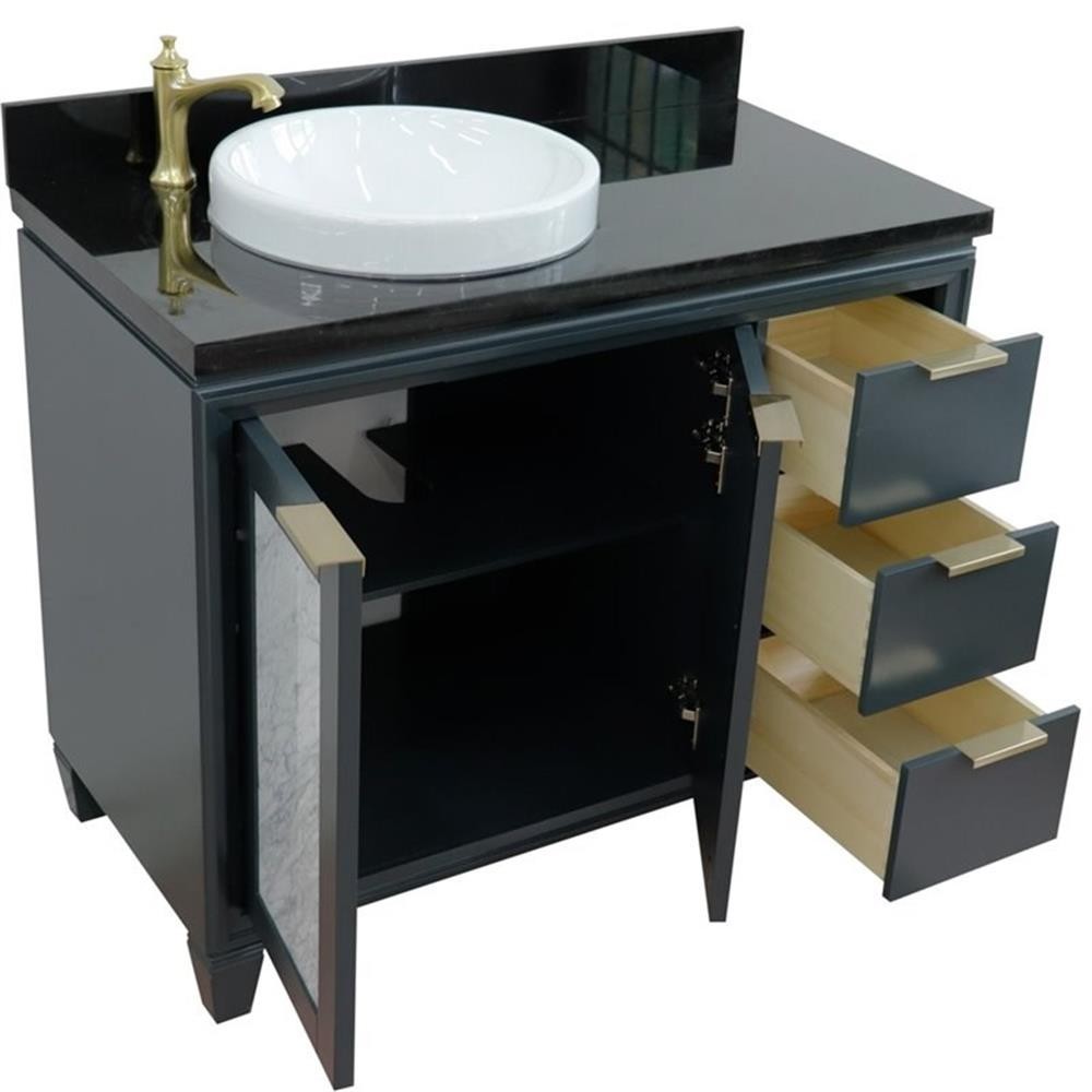 Trento 43″ Solid Wood Vanity with Left Round Sink in Gray/Black Galaxy