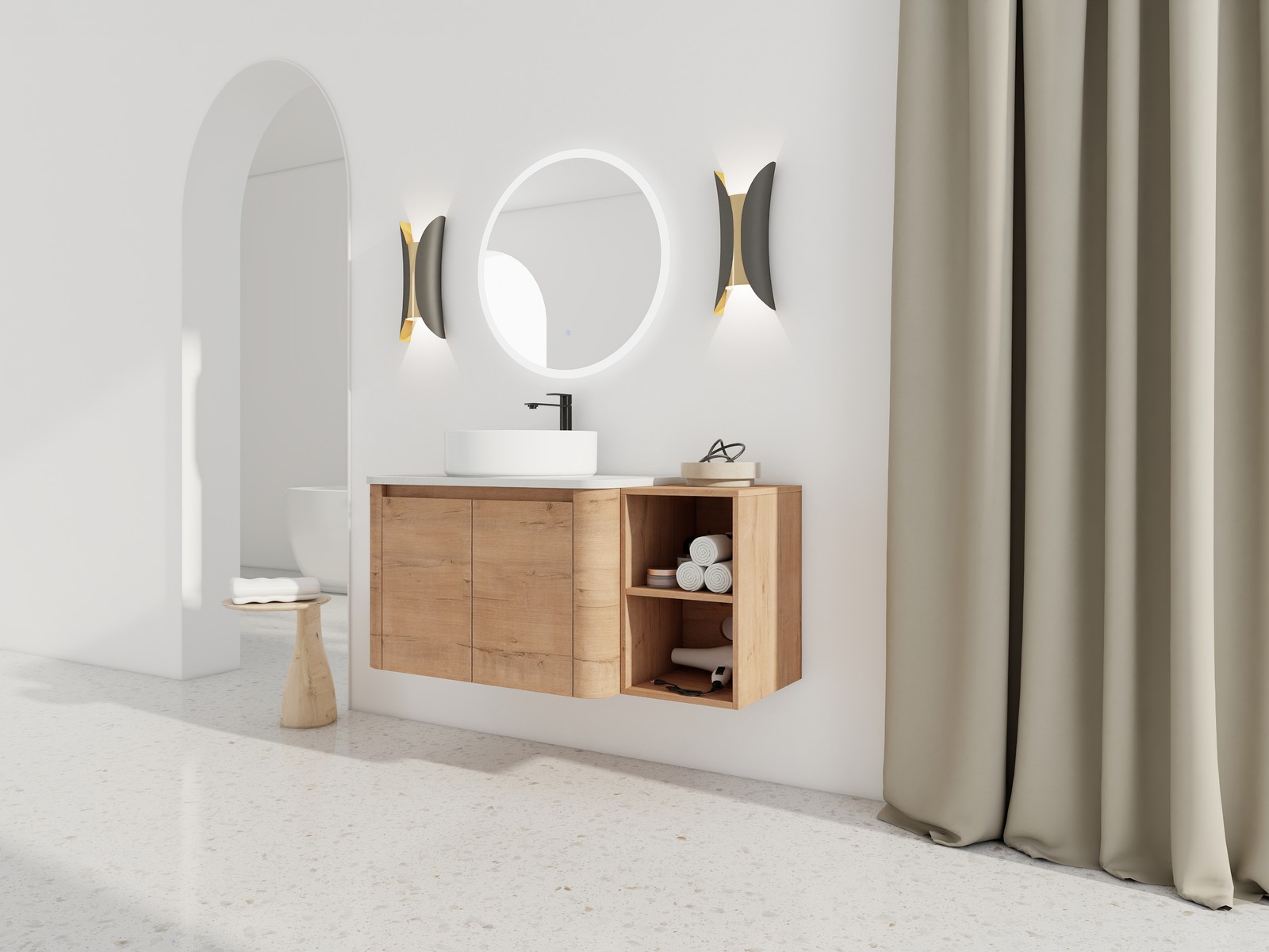 42” Wall-Mounted Bathroom Vanity Counter Top White Vessel Sink Storage Shelves