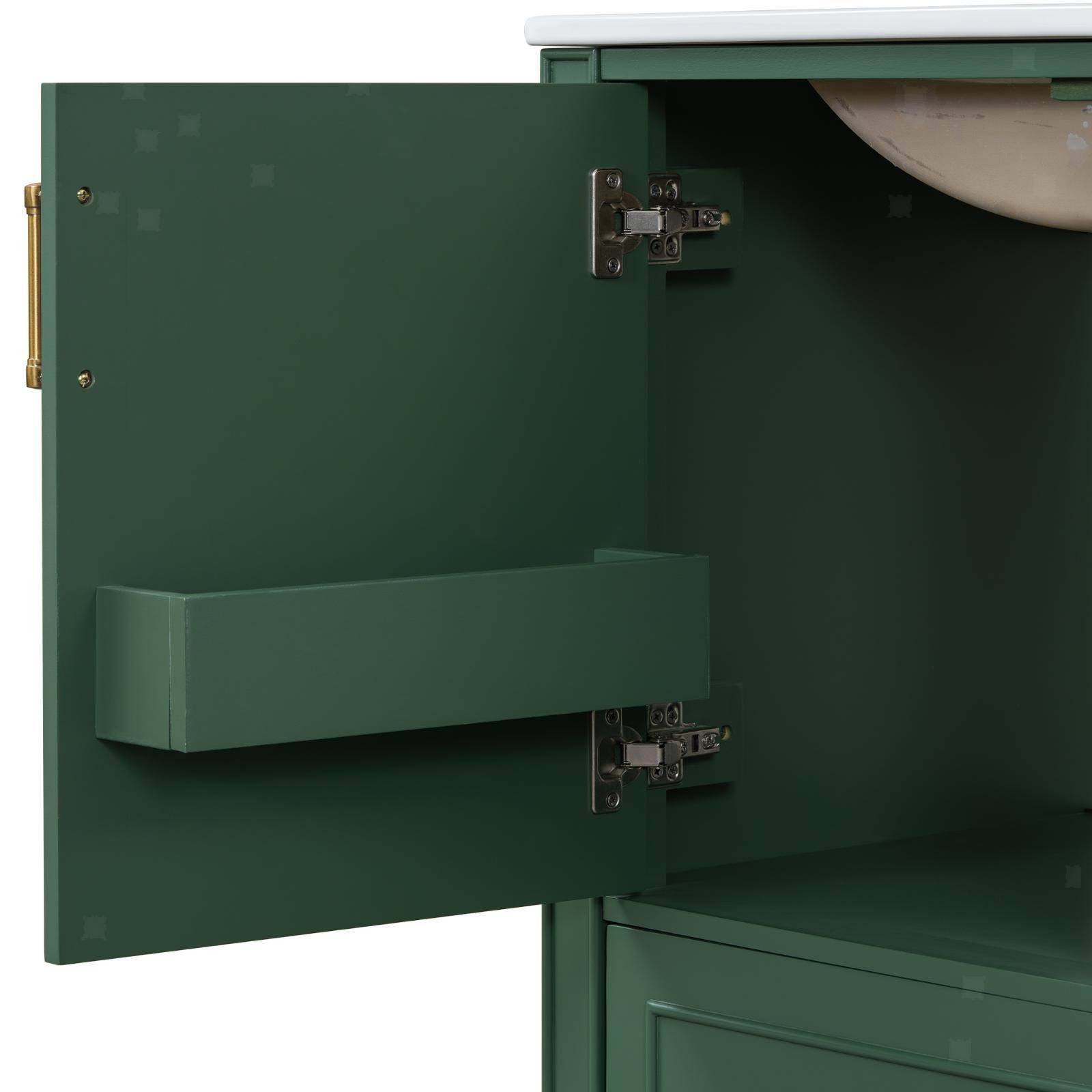 Traditional 30″ Green Bathroom Vanity Set, Floor Standing, with Three