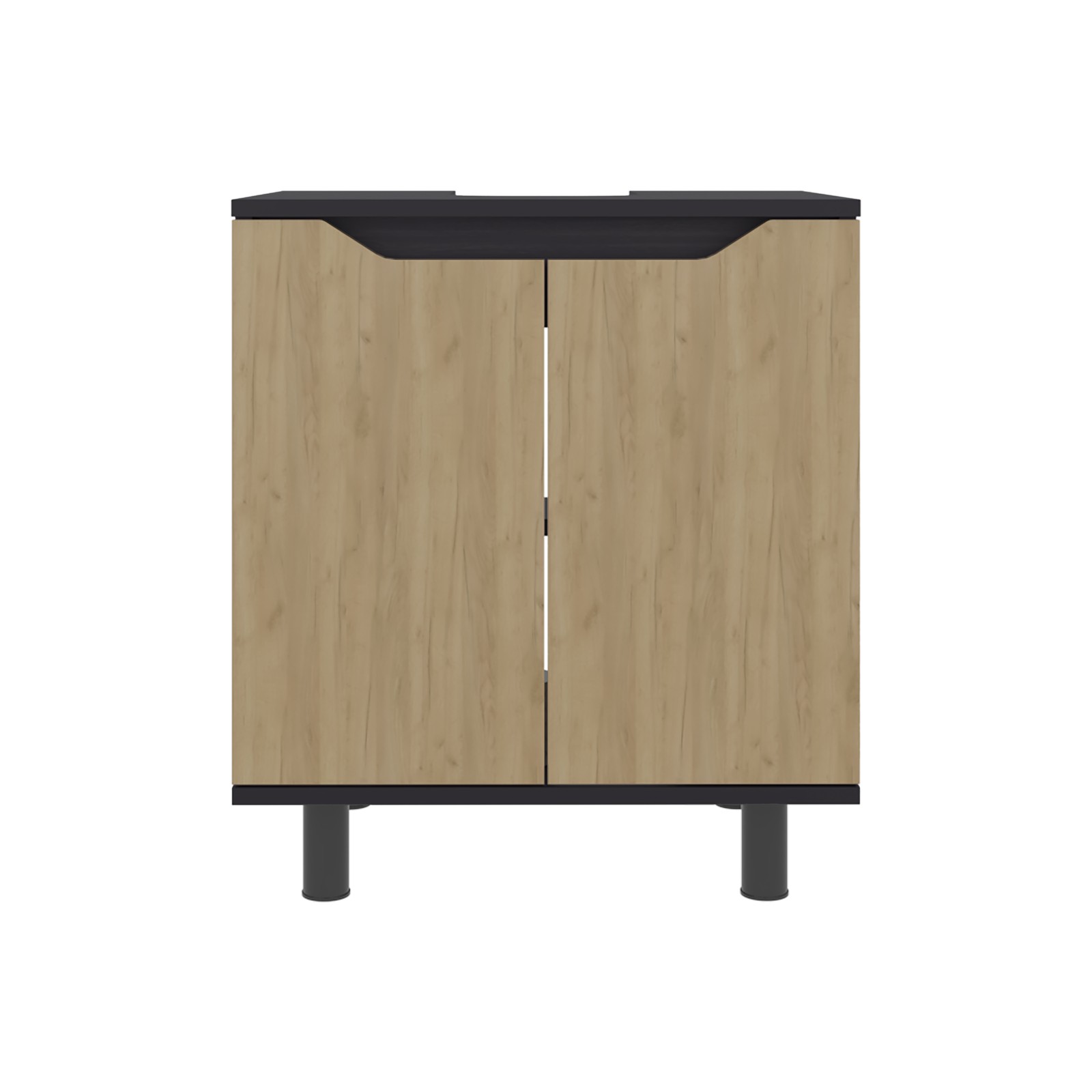 Under Sink Storage Cabinet with 2 Doors and 2 Shelves Natural Oak Black Wengue