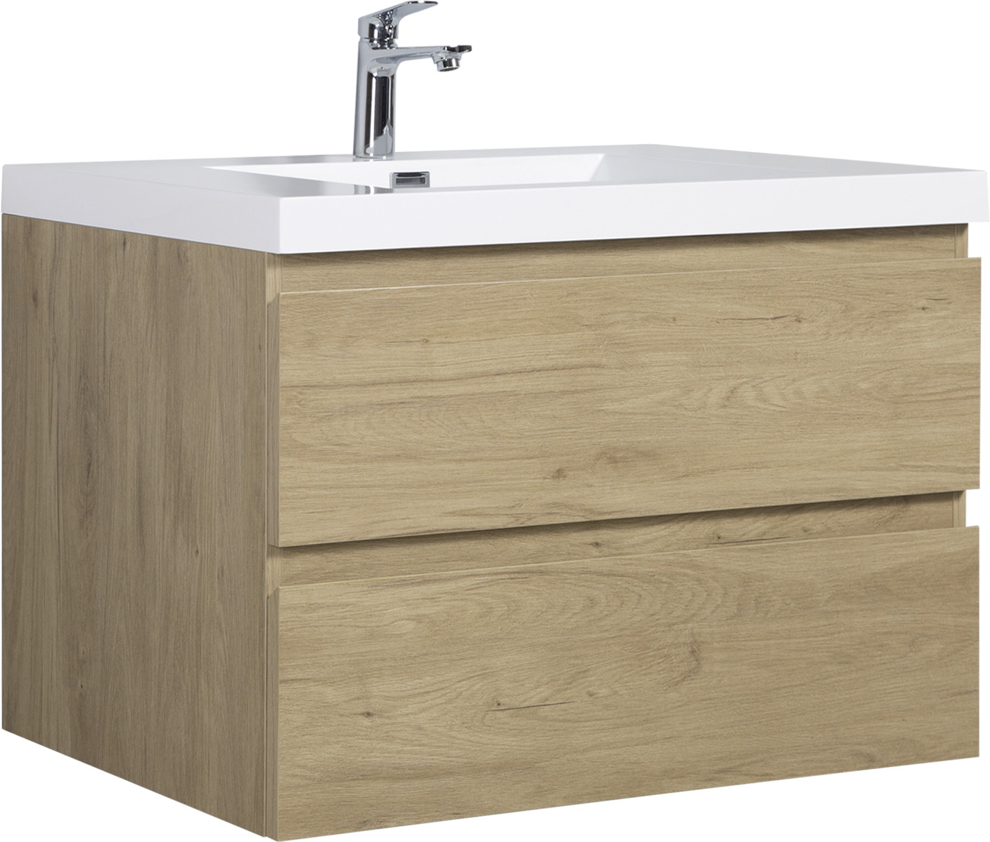 36″ Floating Wall-Mounted Bathroom Vanity with Resin Sink Top Basin 2Drawers Oak