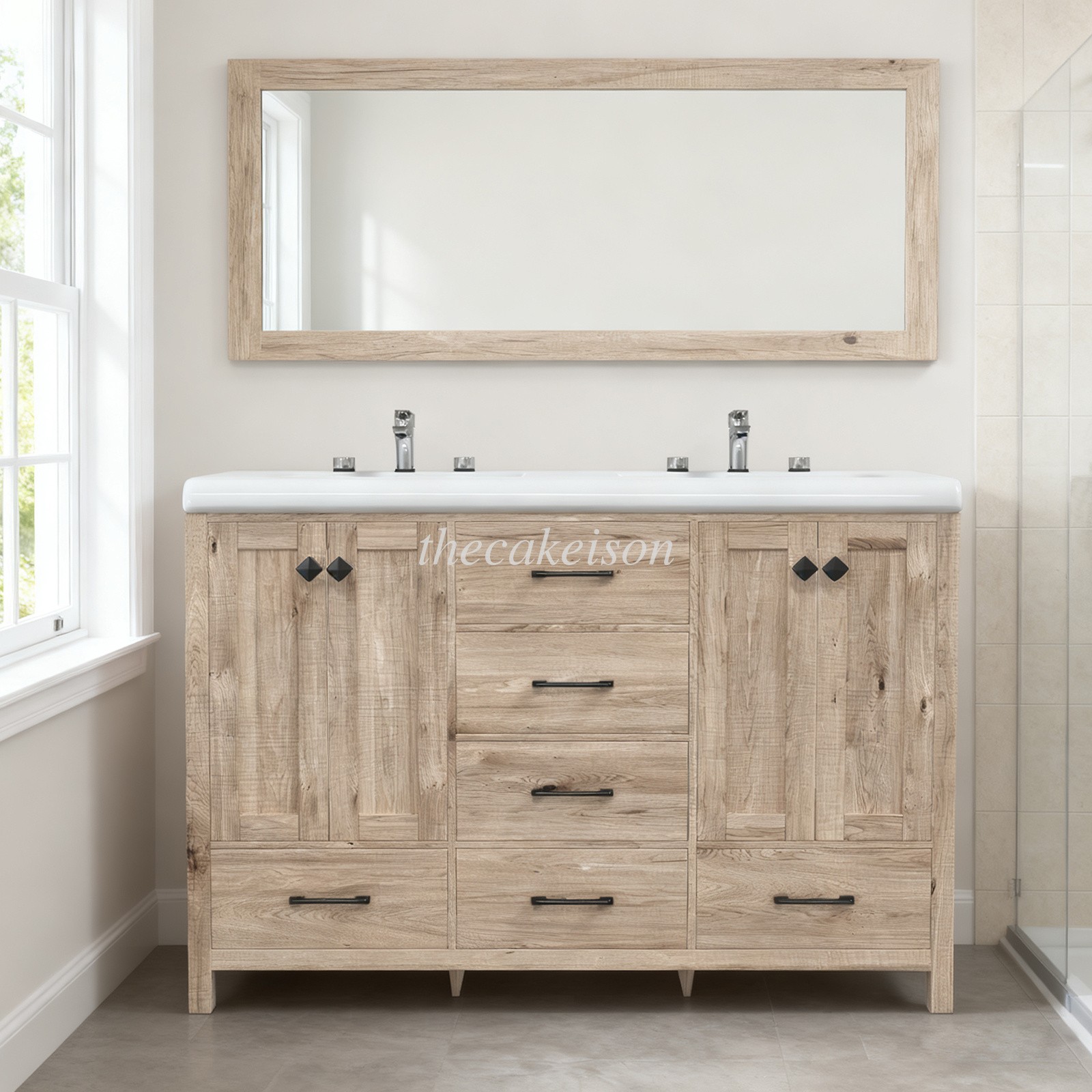 w/ Drawer 47.3″ Bathroom Vanity Vanity Top w/Double Sink Ceramic Freestandin