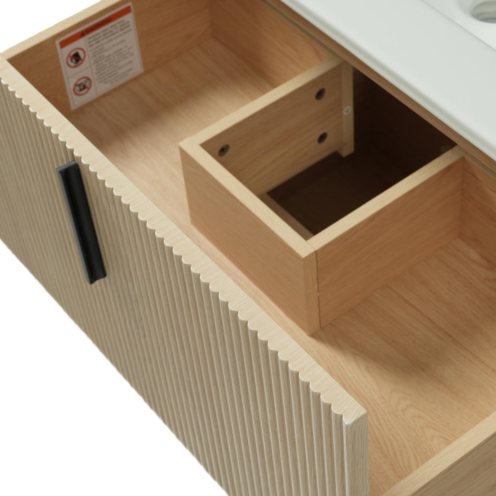 Bathroom Vanity Cabinet Ceramic Sink Drawers Fluted Details Soft Close Furniture