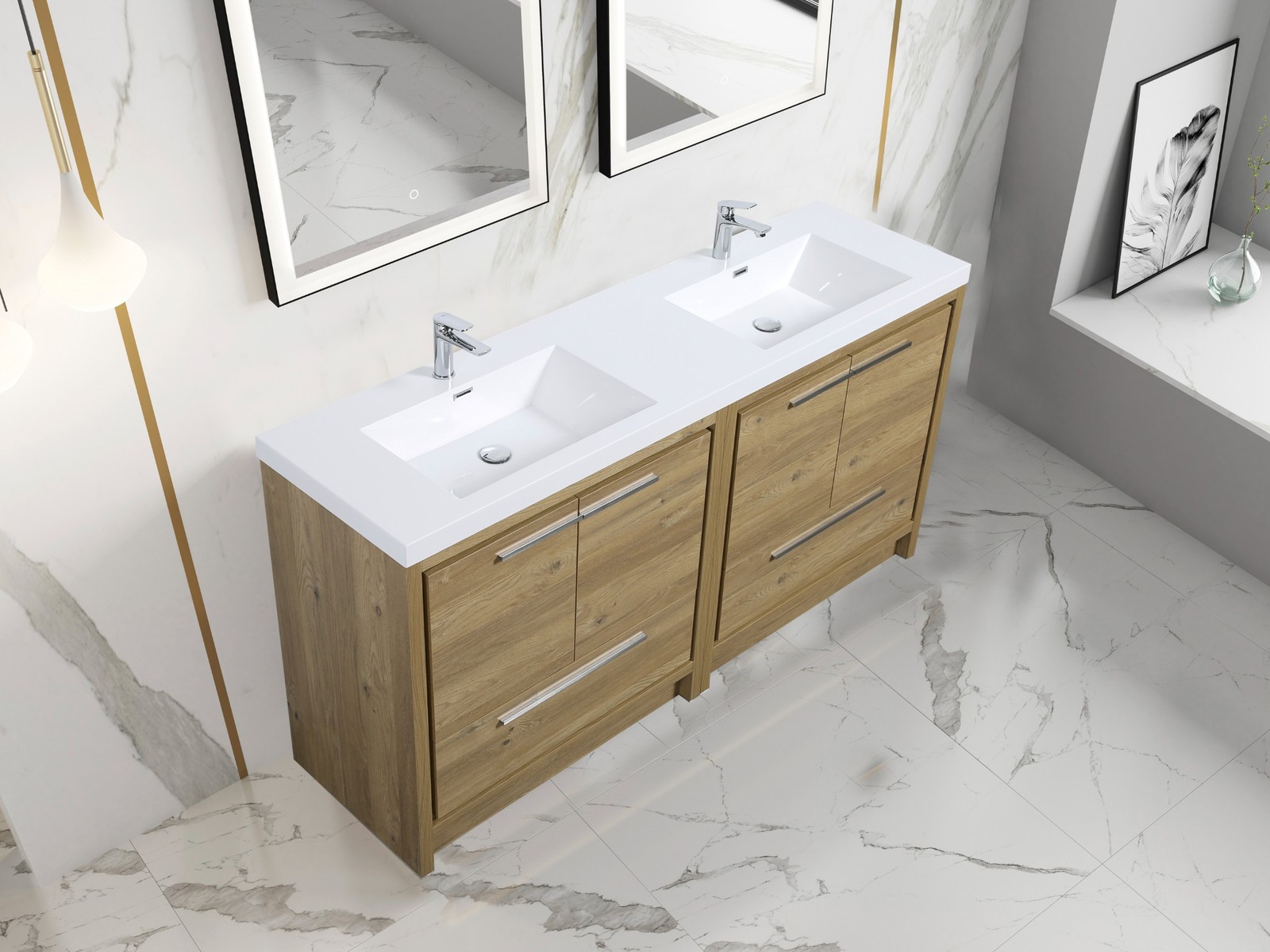 Alma Allier 72 inch Natual Oak Finish Vanity With White Sink