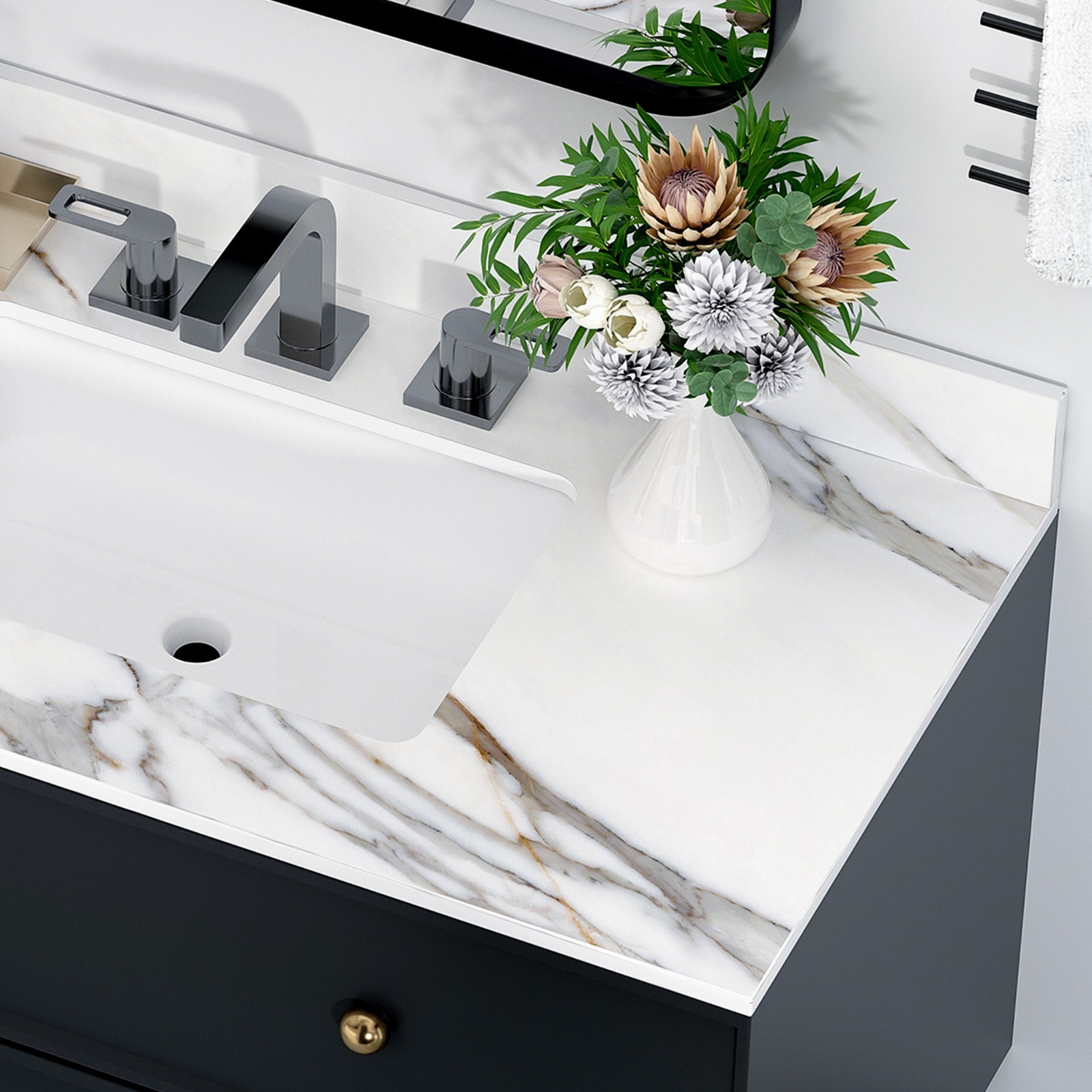 43In Marble Vanity Top with Undermount Sink & Backsplash Carrara White