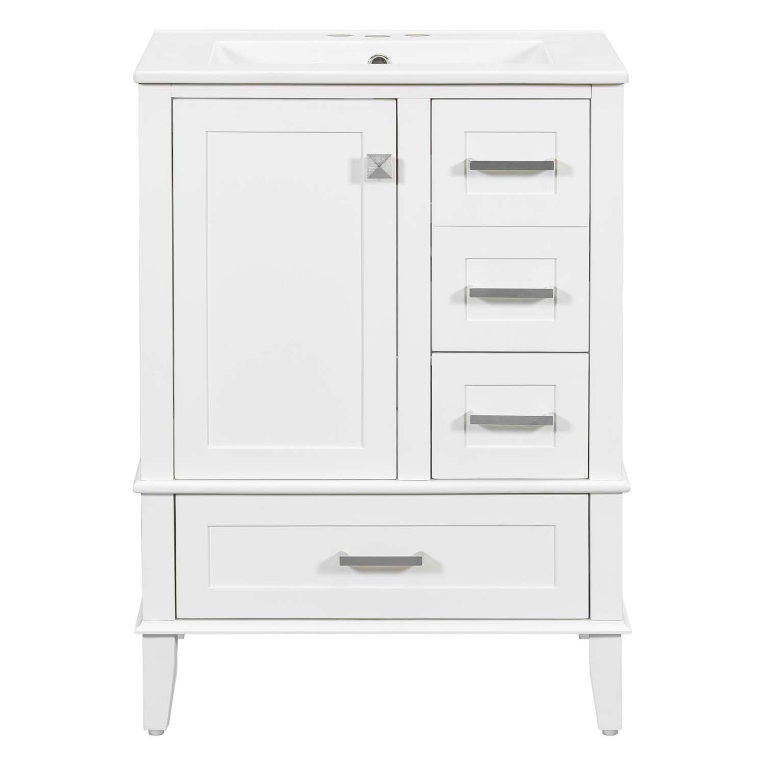 25″ Bathroom Vanity & Sink Freestanding Modern Cabinet Soft-Close Door 3 Drawers