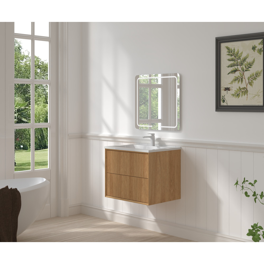 24 Inch Walnut Floating Bathroom Vanity Wall Mounted Solid Wood Cabinet