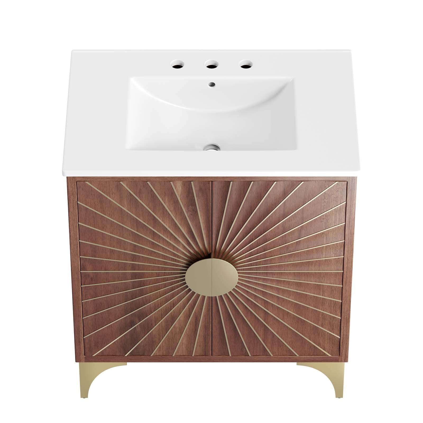 Pemberly Row 30″ Solid Mango Wood Bathroom Vanity in White/Walnut