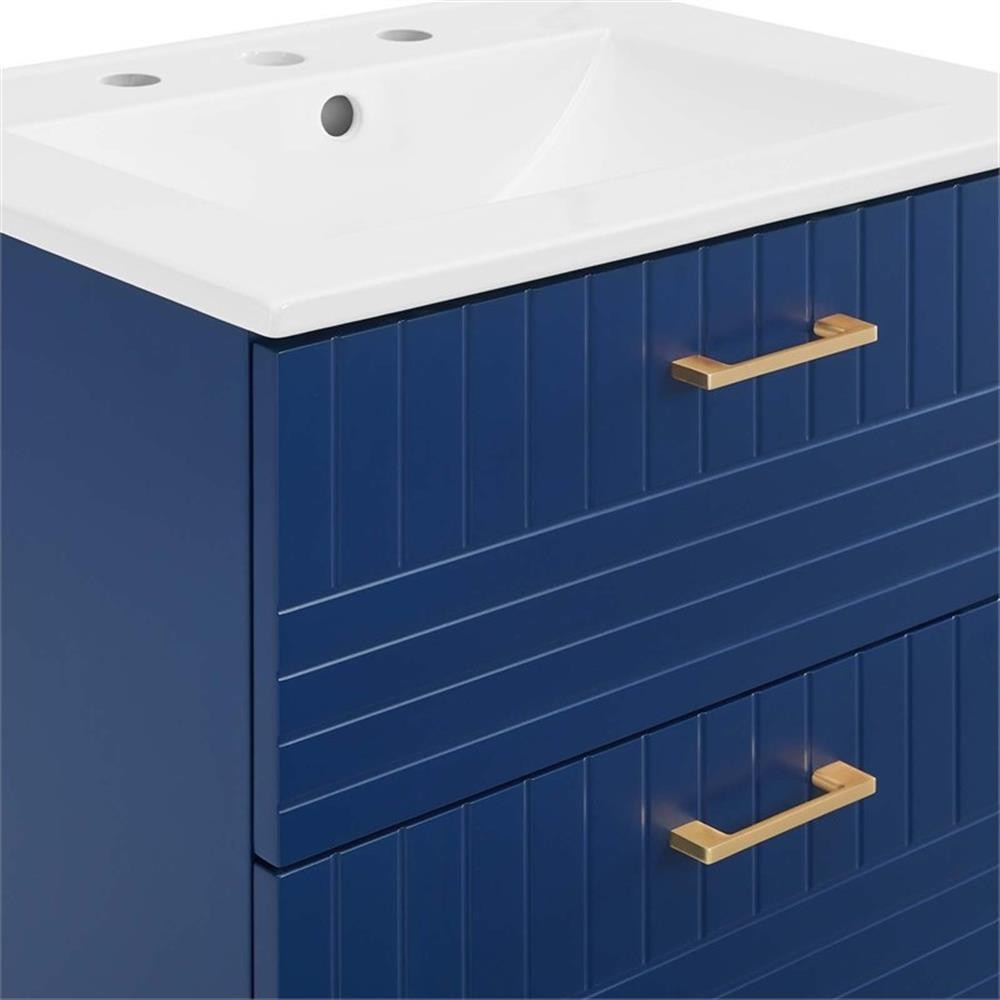 Pemberly Row 24″ Modern Wood/Ceramic Bathroom Vanity in Blue/White