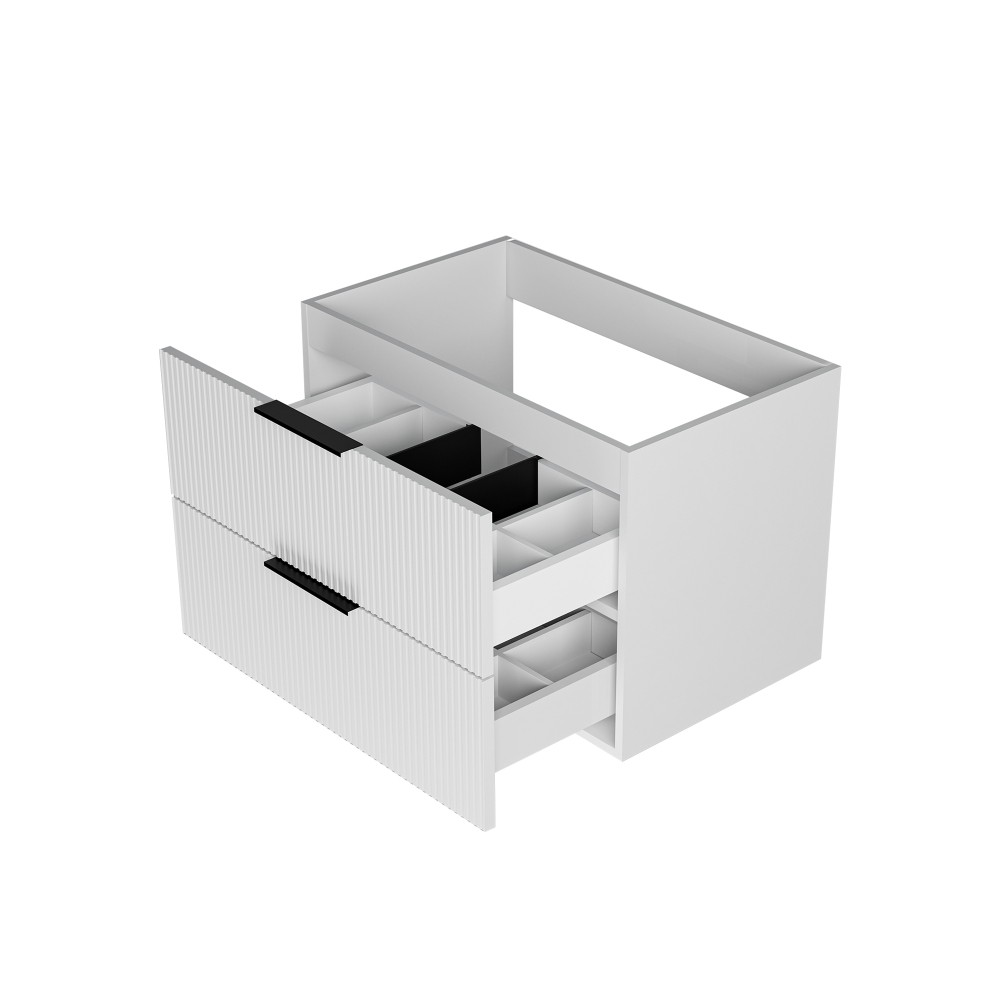 30″ Bathroom Vanity with Ceramic Sink, White Wall Mounted Fluted Cabinet