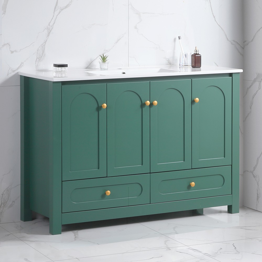 48″ Bathroom Vanity w/ Ceramic Sink – 4 Soft Close Door 2 Drawer Storage Cabinet