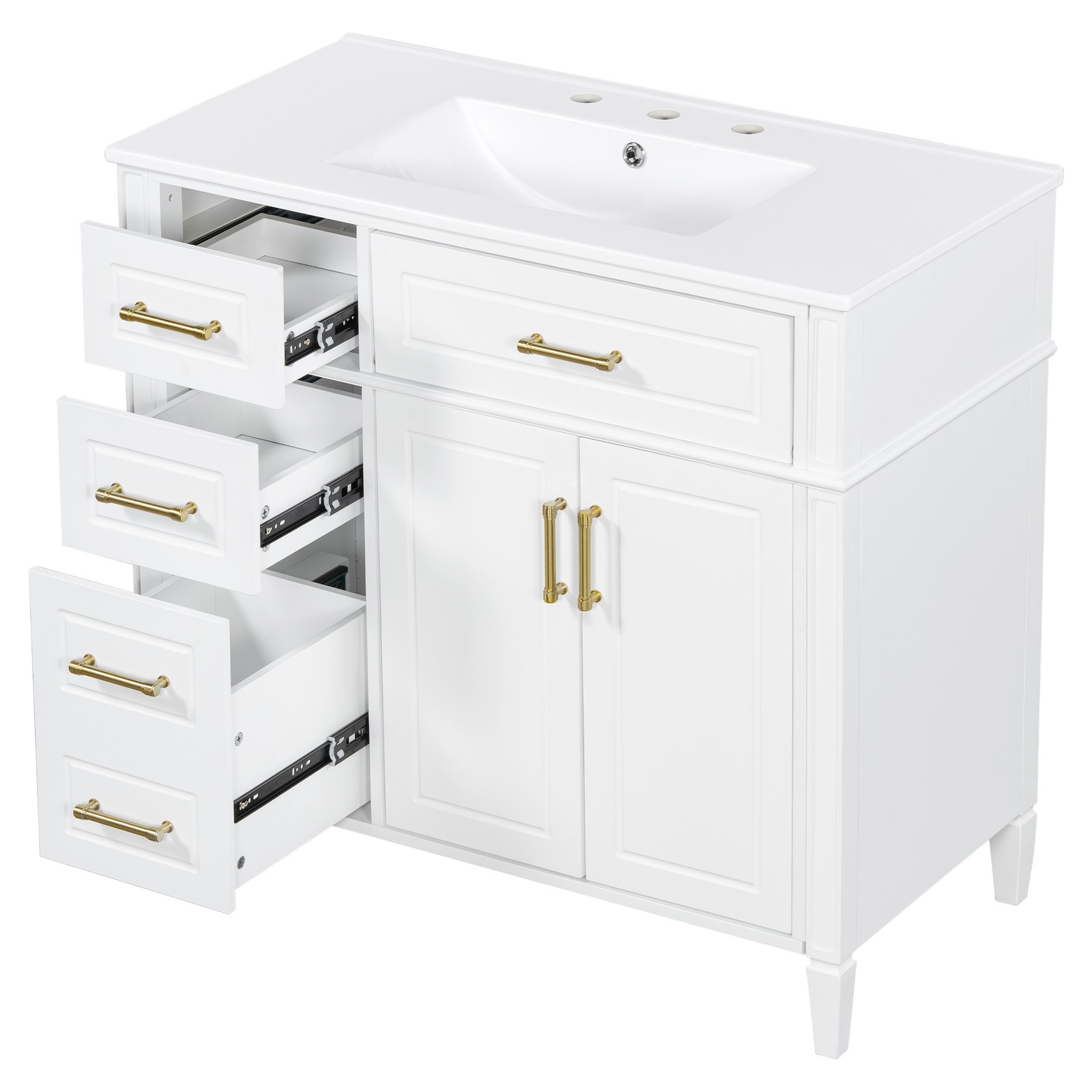 Bathroom Vanity w/Ceramic Sink,Wood Storage Cabinet w/Drawers &Adjustable Shelf
