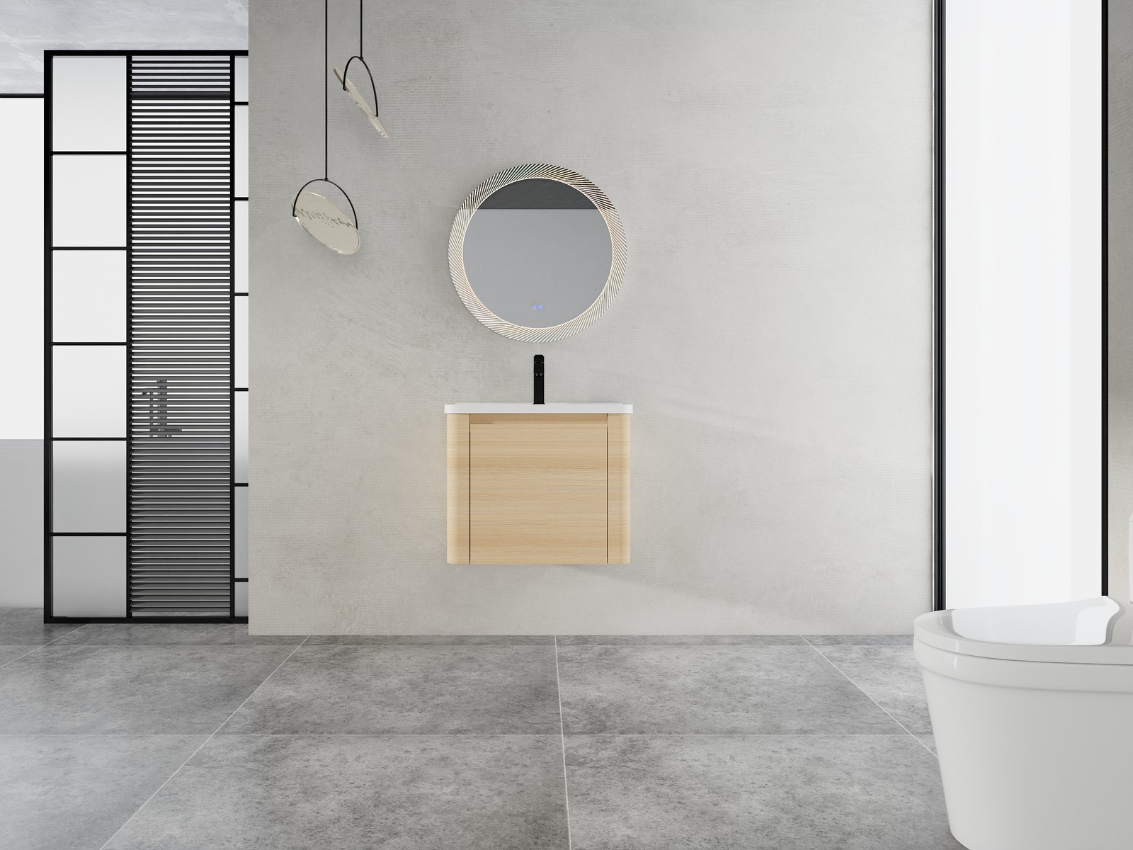 24” Plywood Wall-Mounted Bathroom Vanity Cabinet with White Ceramic Sink +Door