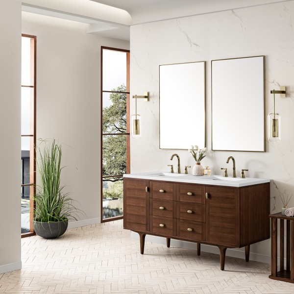 60″ James Martin Amberly 670-V60D-WLT-3WZ Double Vanity Cabinet White Zeus Top