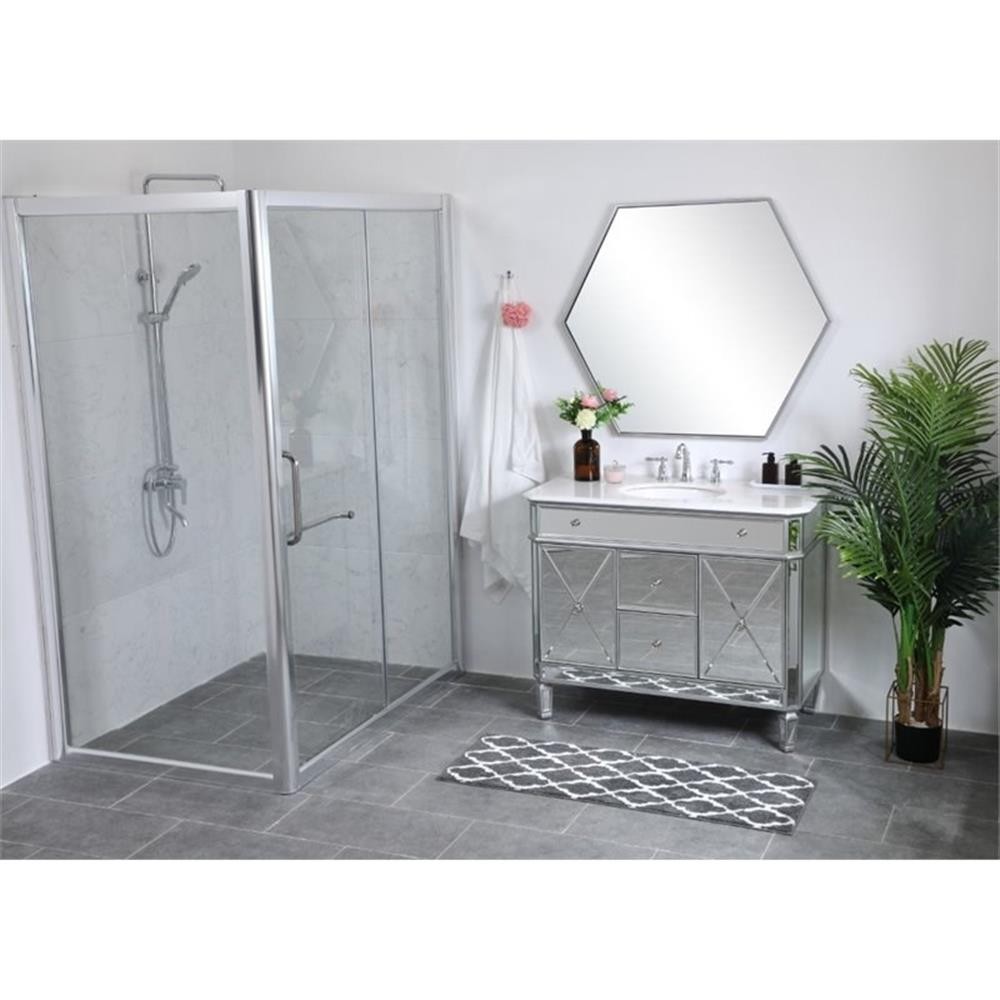 Elegant Decor Camille 42″ Single Marble Top Mirrored Bathroom Vanity in Silver
