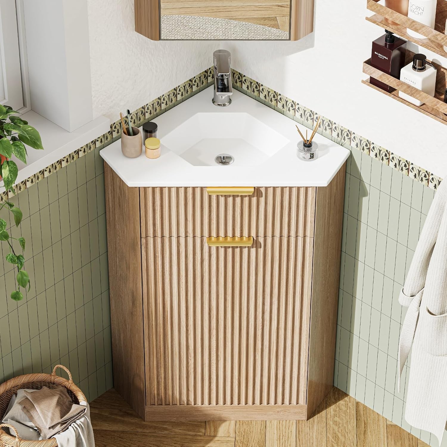 Corner Bathroom Vanity Sink Combo，Bathroom Cabinet for Small Space, Freestanding