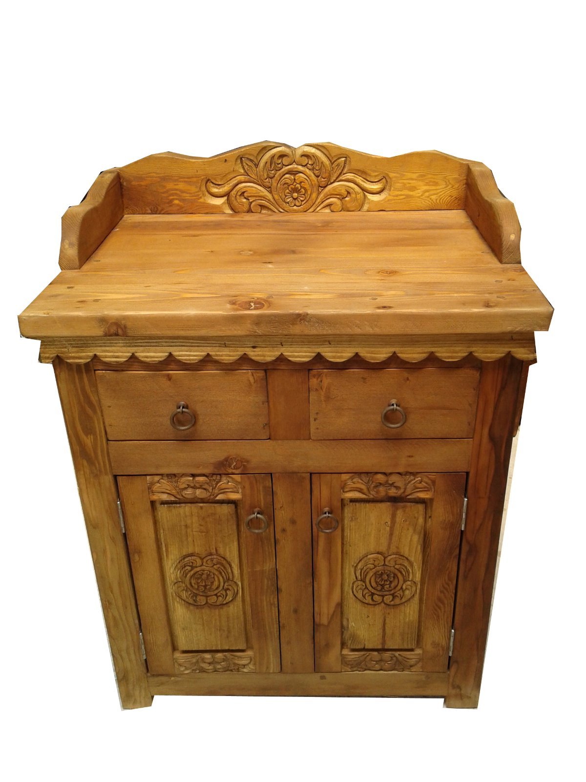 Custom Rustic Carved Wood Bathroom Vanity 30″ wide