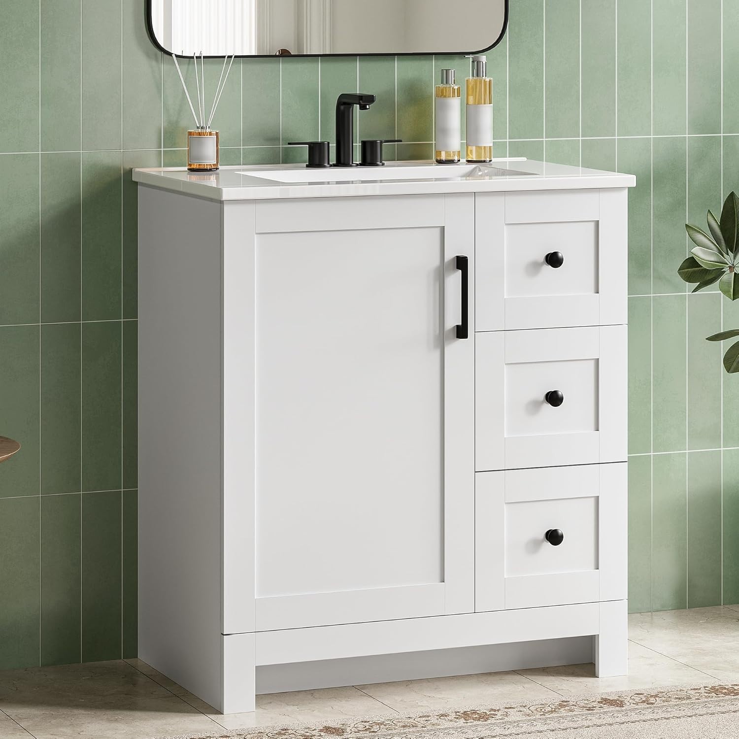LIKIMIO 30″ Bathroom Vanity with Sink, Freestanding Bathroom Vanity with 1 Soft-
