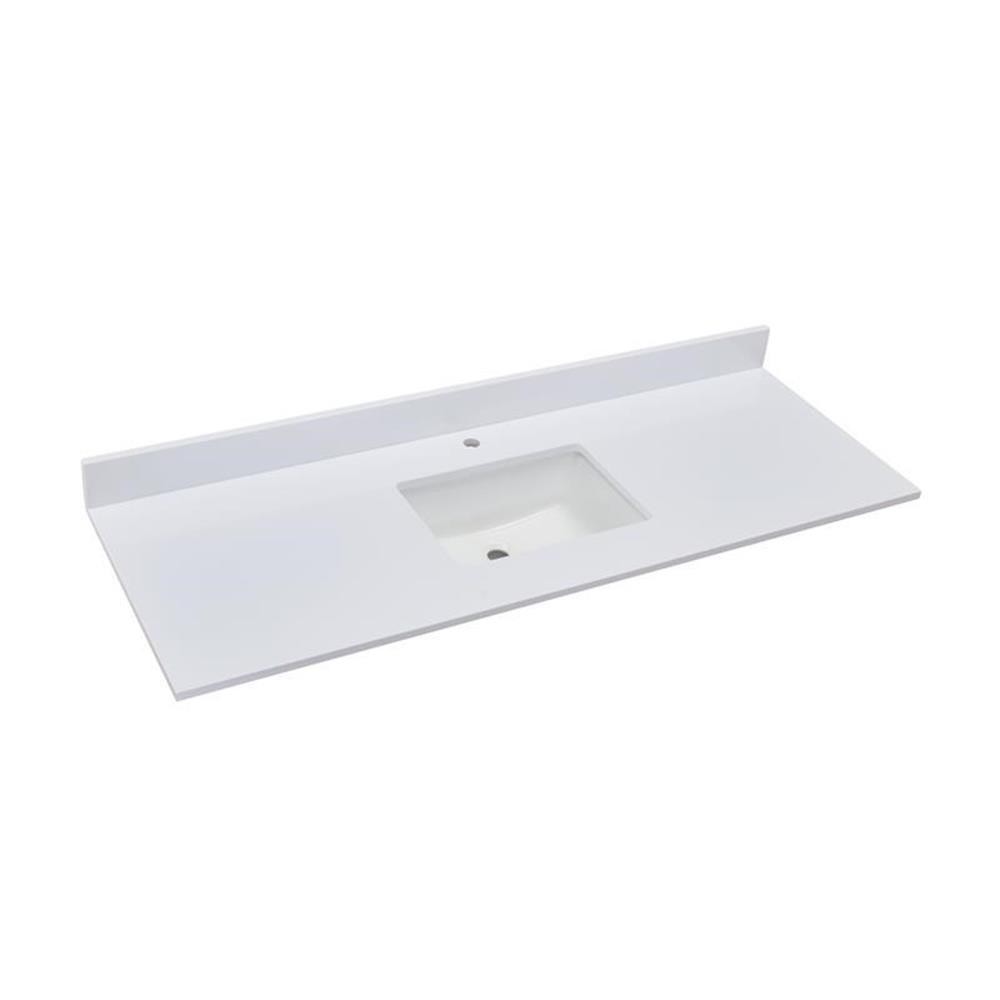 Pemberly Row 61 in.Composite Stone Vanity Top in Snowy White with White Basin