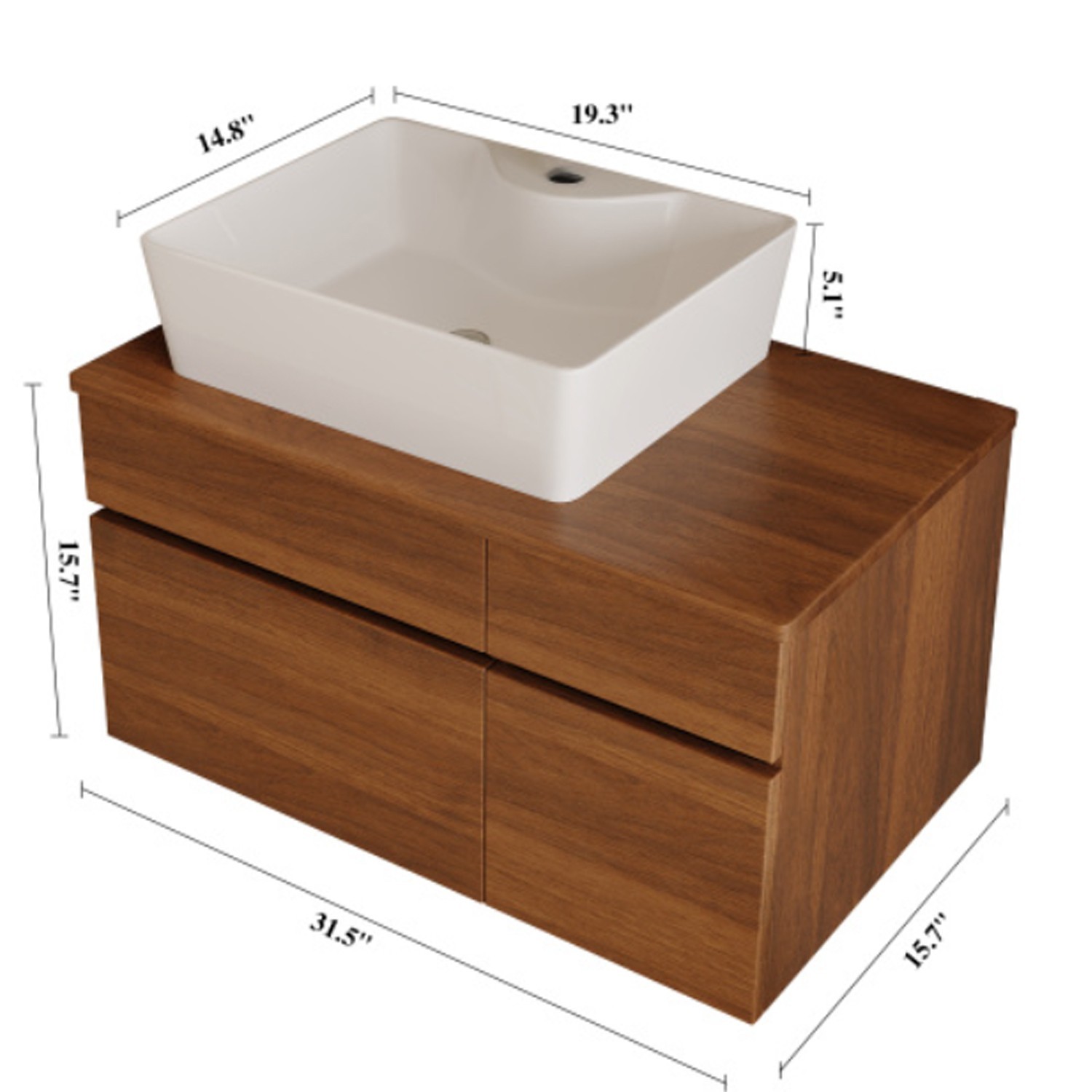 White Solid Wood Floating Bathroom Vanity 31.5”Wx 20.9”H Bathroom Sink Cabinet