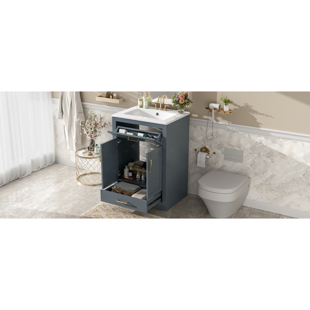 24in Bathroom Vanity Integrated Ceramic Sink 2 Doors 1 Tip-out Drawe