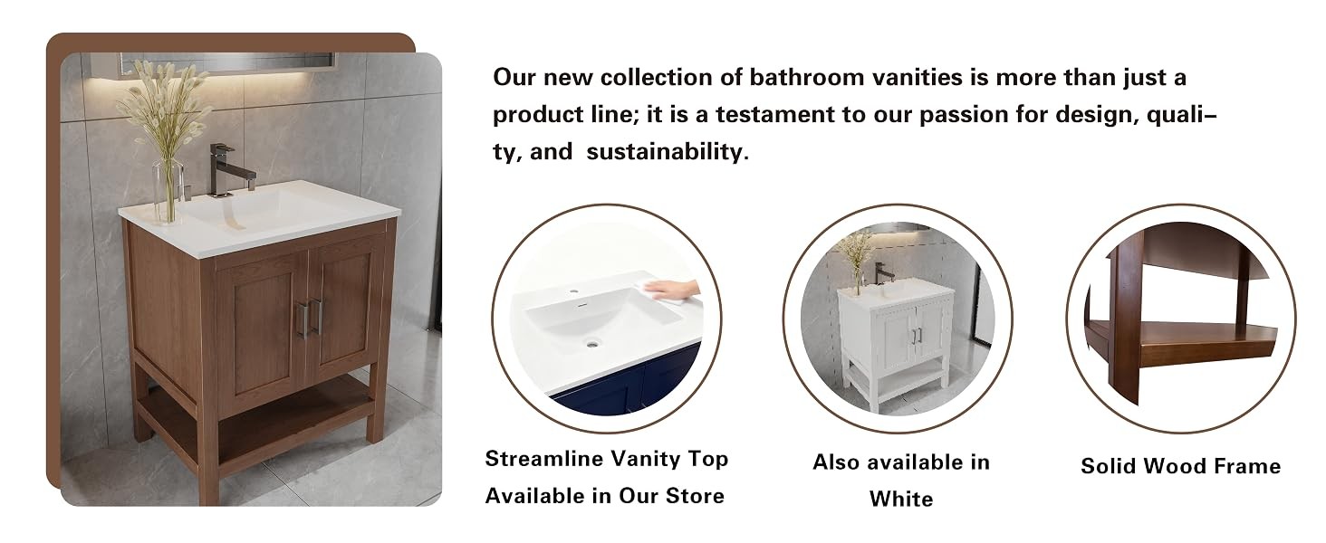 24″ Natural Wood Bathroom Vanity Base Only – Freestanding Solid Wood Sink