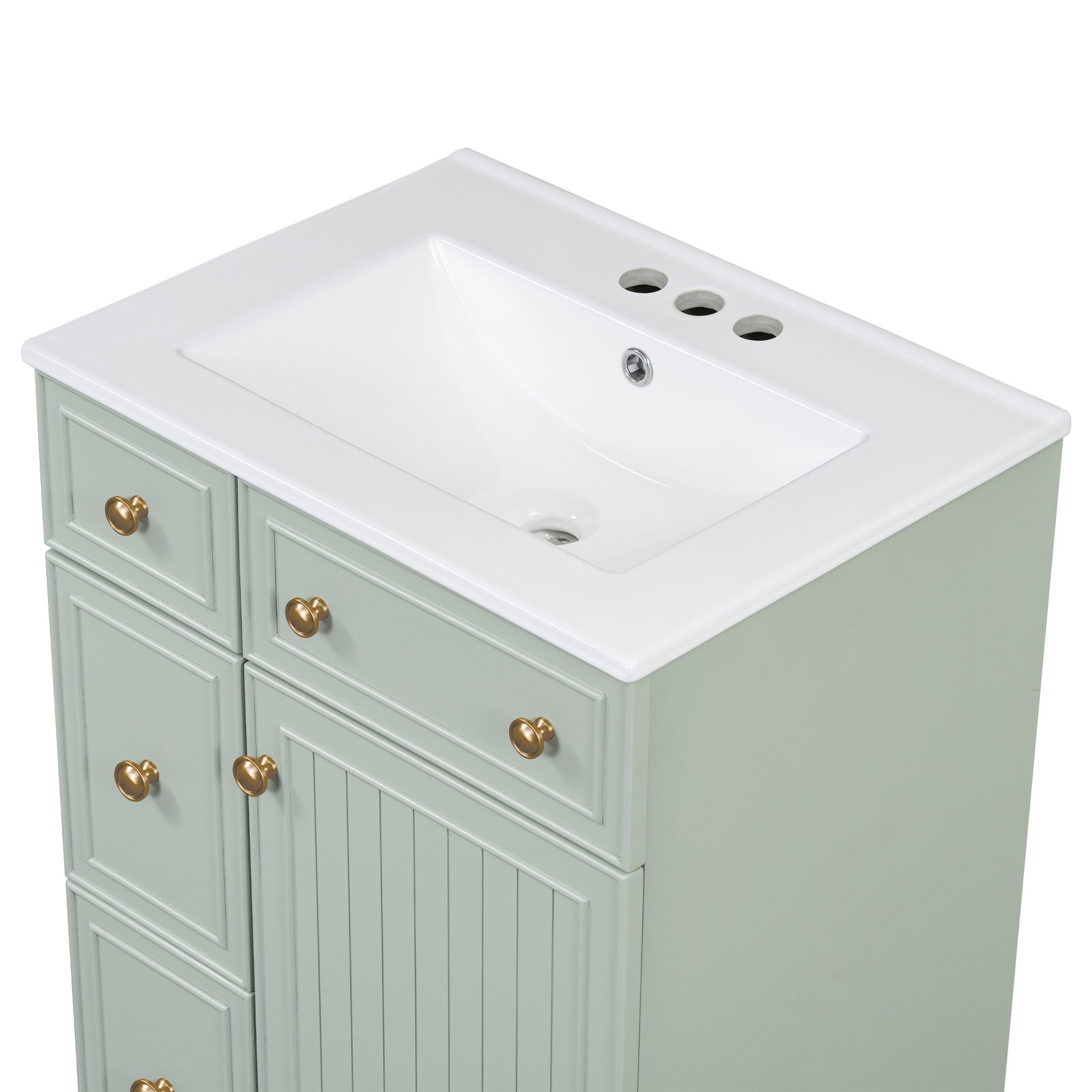 24″ Bathroom Vanity Cabinet with Ceramic Sink, 2 Drawers, 1 Door