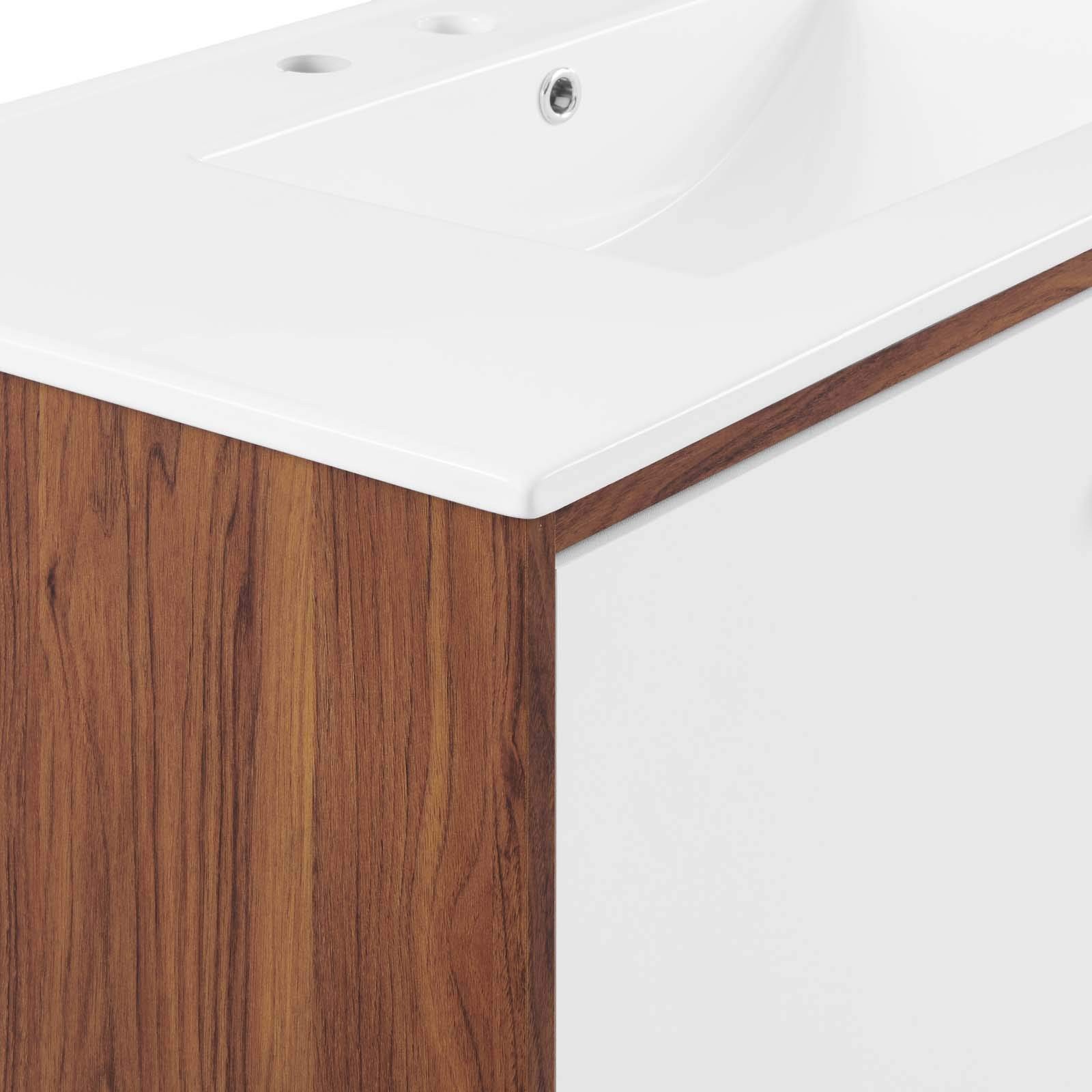 Modway Transmit 36″ Modern Wood and Ceramic Bathroom Vanity in Walnut/White