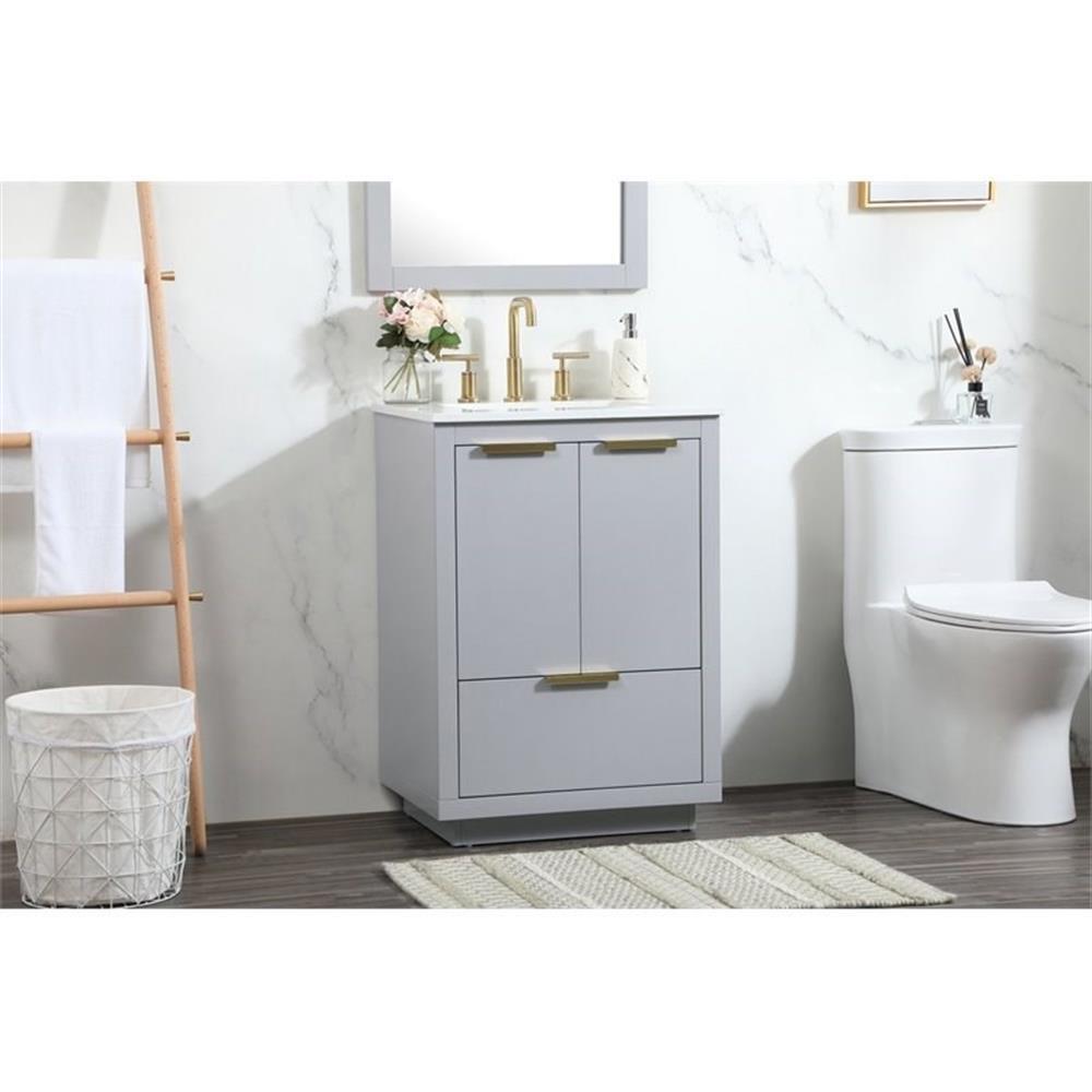 Elegant Decor Blake 24″ Aluminum Alloy MDF Single Bathroom Vanity in Gray