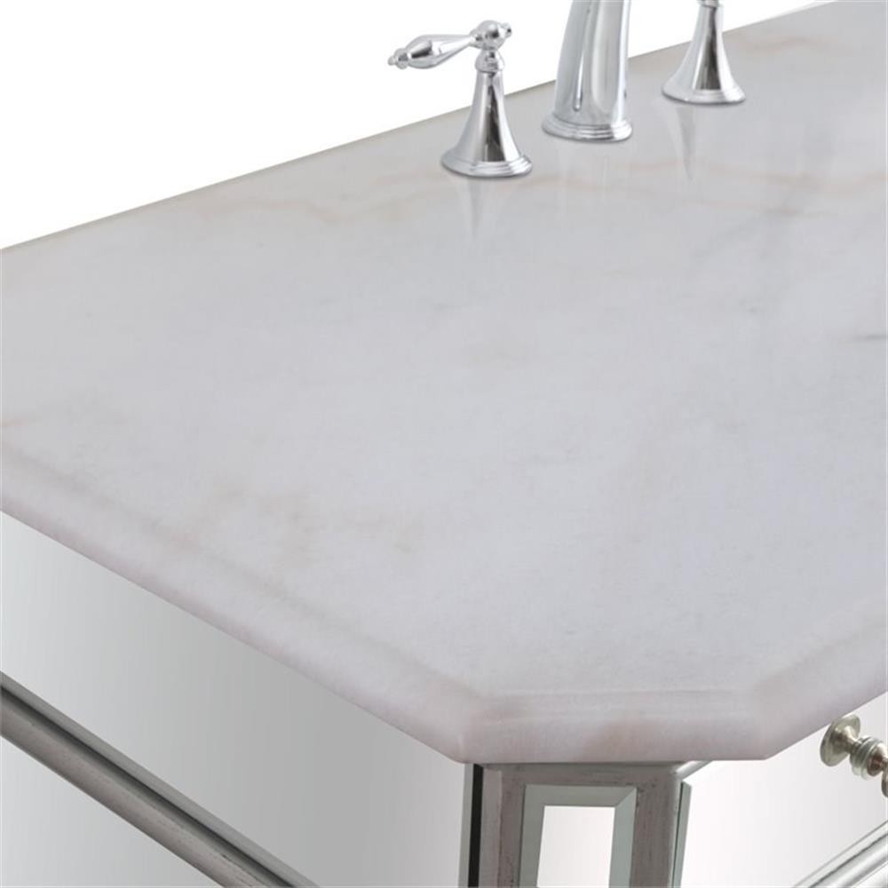 Elegant Decor Camille 42″ Single Marble Top Mirrored Bathroom Vanity in Silver