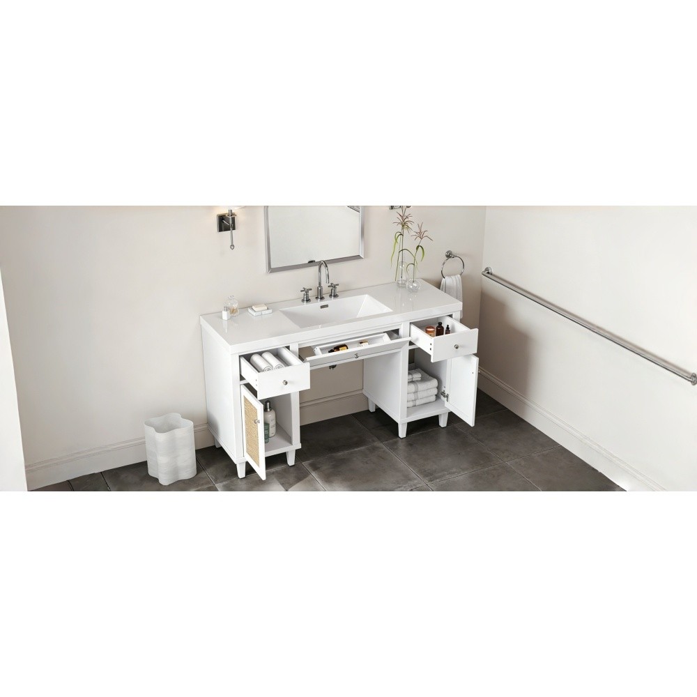 60 Inch Bathroom Vanity with SMC Sink, Modern Spacious Bathroom Storage Cabinet