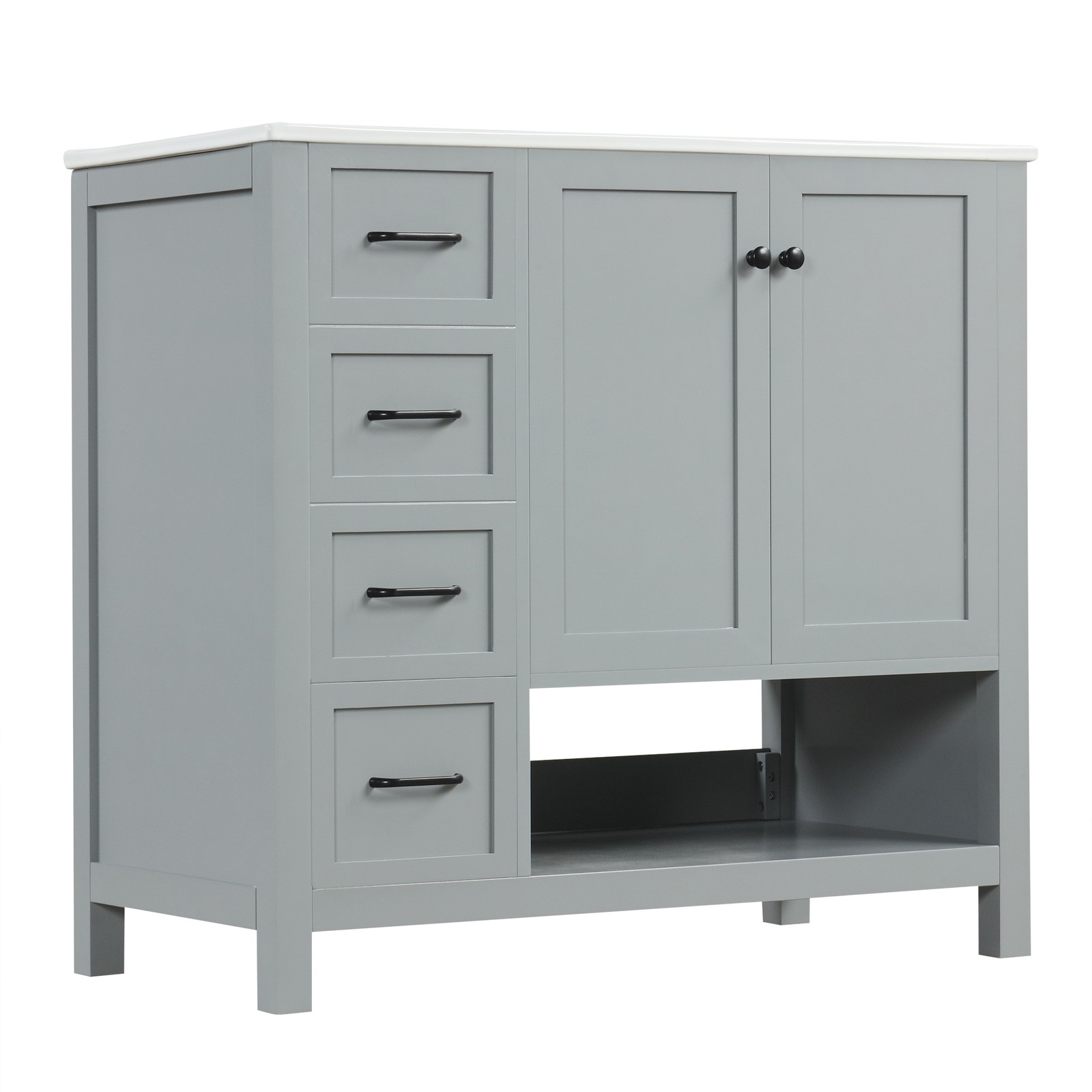 36″ Bathroom Vanity with Sink Top, Cabinet, Two Doors, Two Drawers, Grey