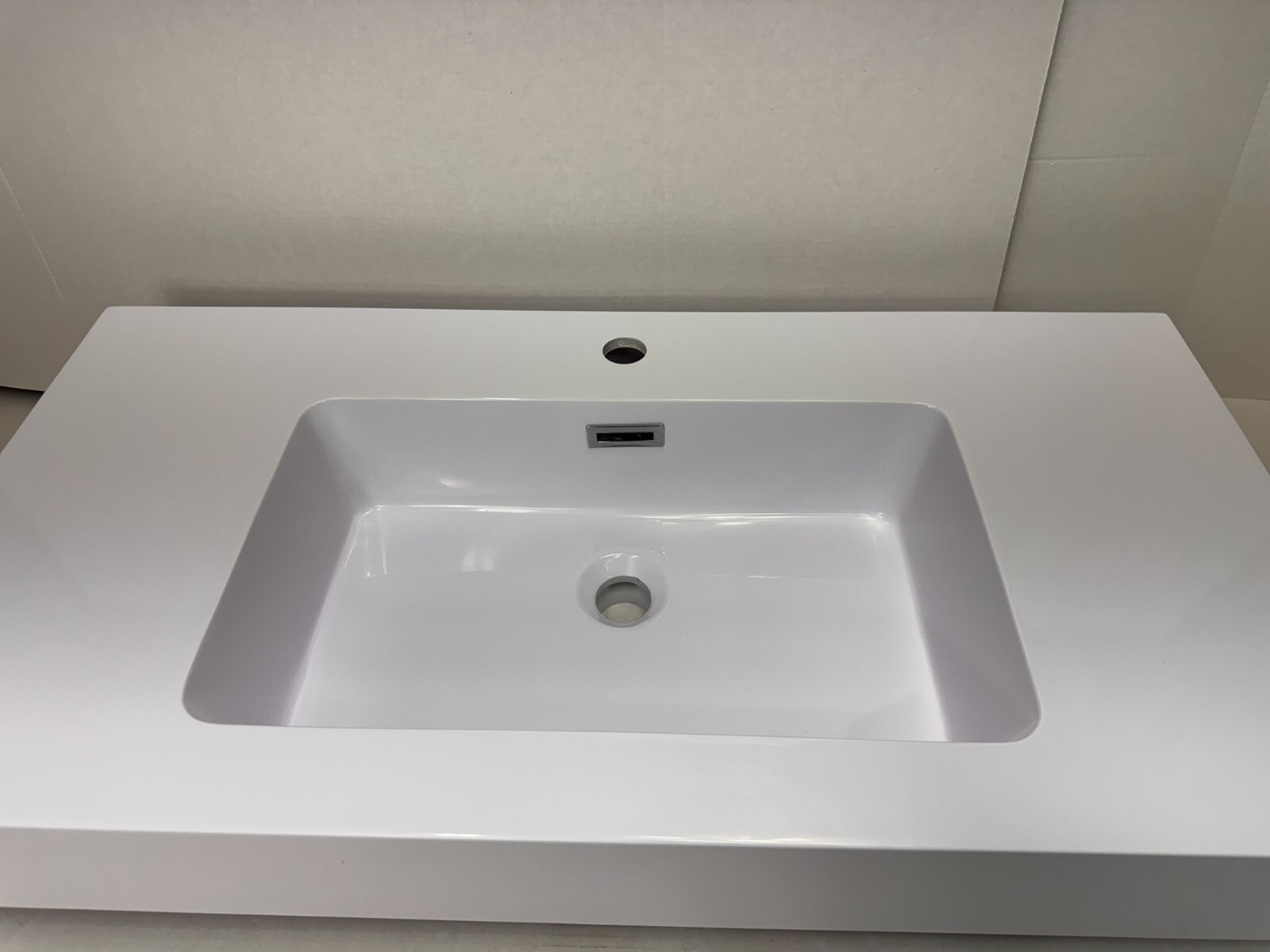 36 inch Integrated solid surface basin drain and faucet not included, glossy