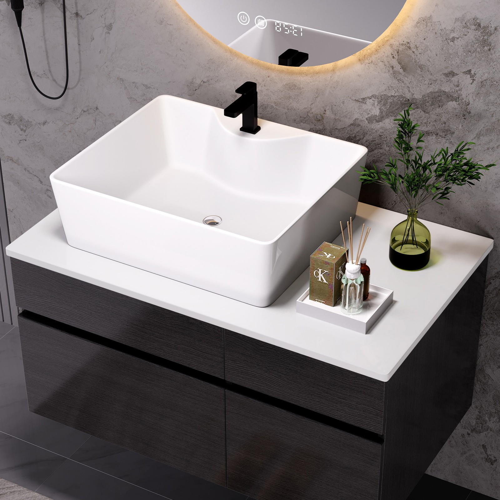 31.5″ Floating Single Bathroom Vanity with Ceramic Sink