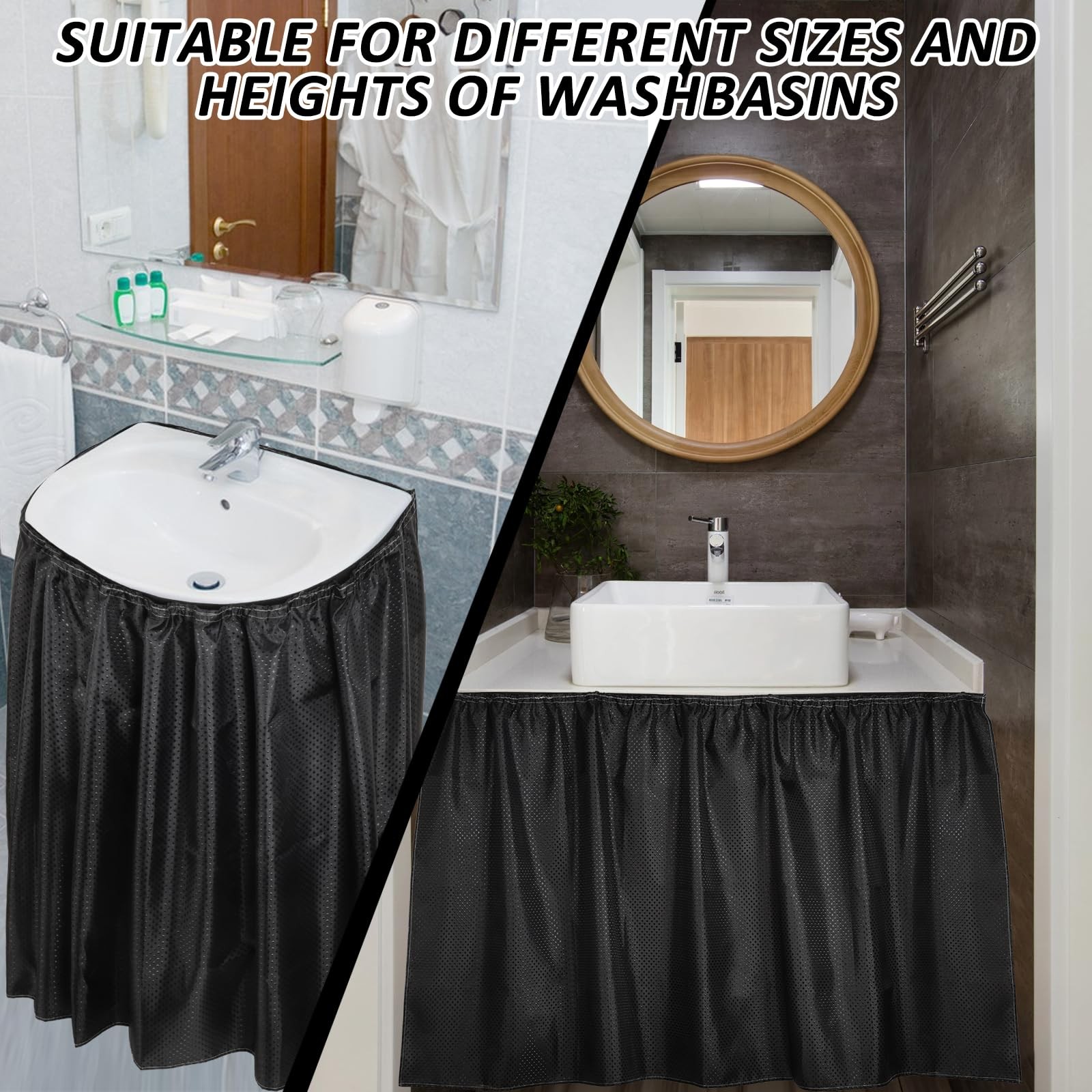 Sibosen 2 Pack Fabric Sink Skirt Diamond Bathroom Stitch Under Sink Skirt wit…
